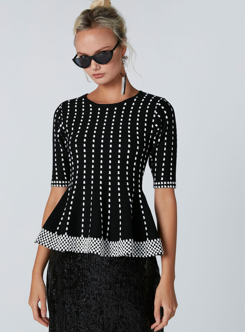 ELLE Textured Peplum Top with Short Sleeves-women-clothing-shirtsandblouses-blouses-image-3