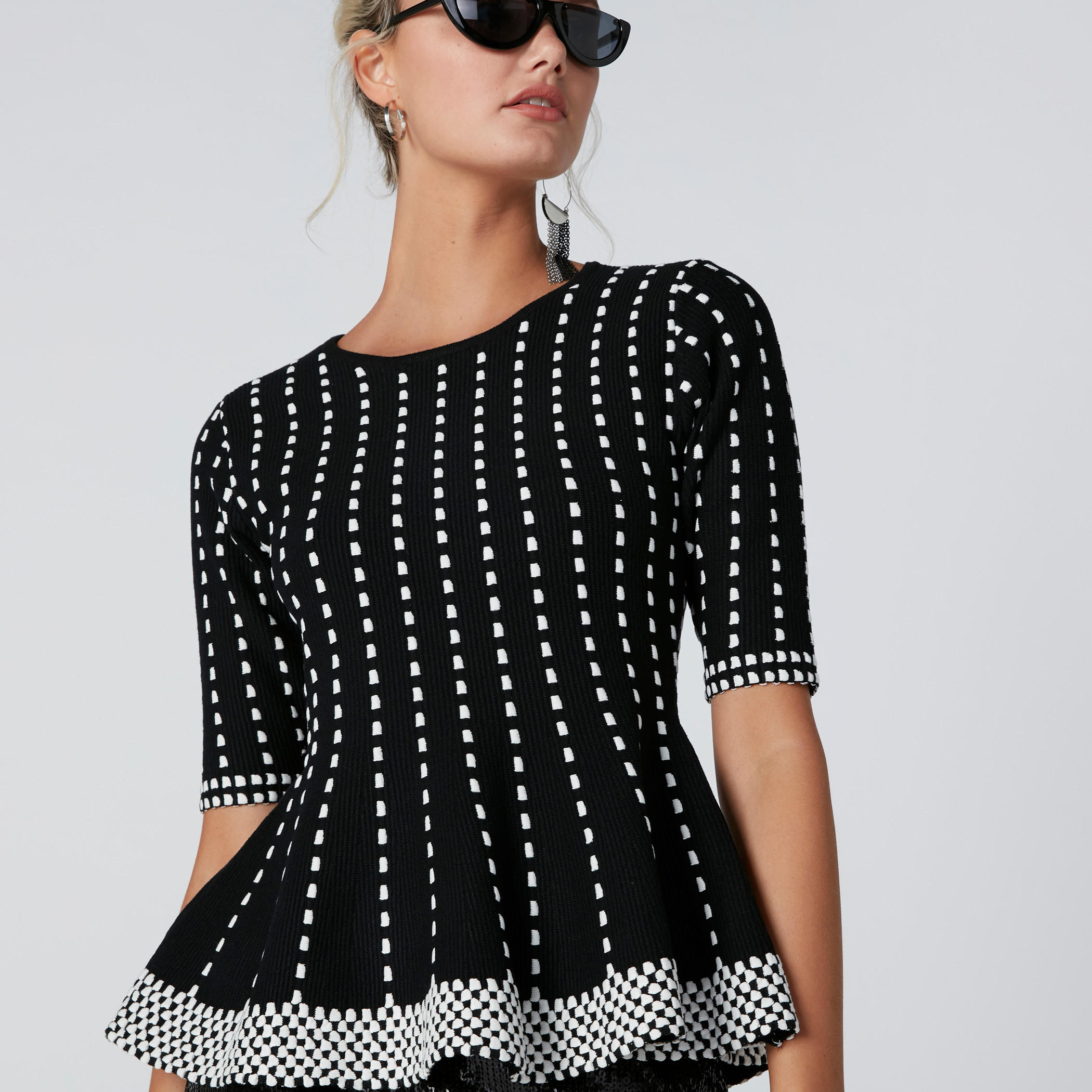 ELLE Textured Peplum Top with Short Sleeves-women-clothing-shirtsandblouses-blouses-image-4
