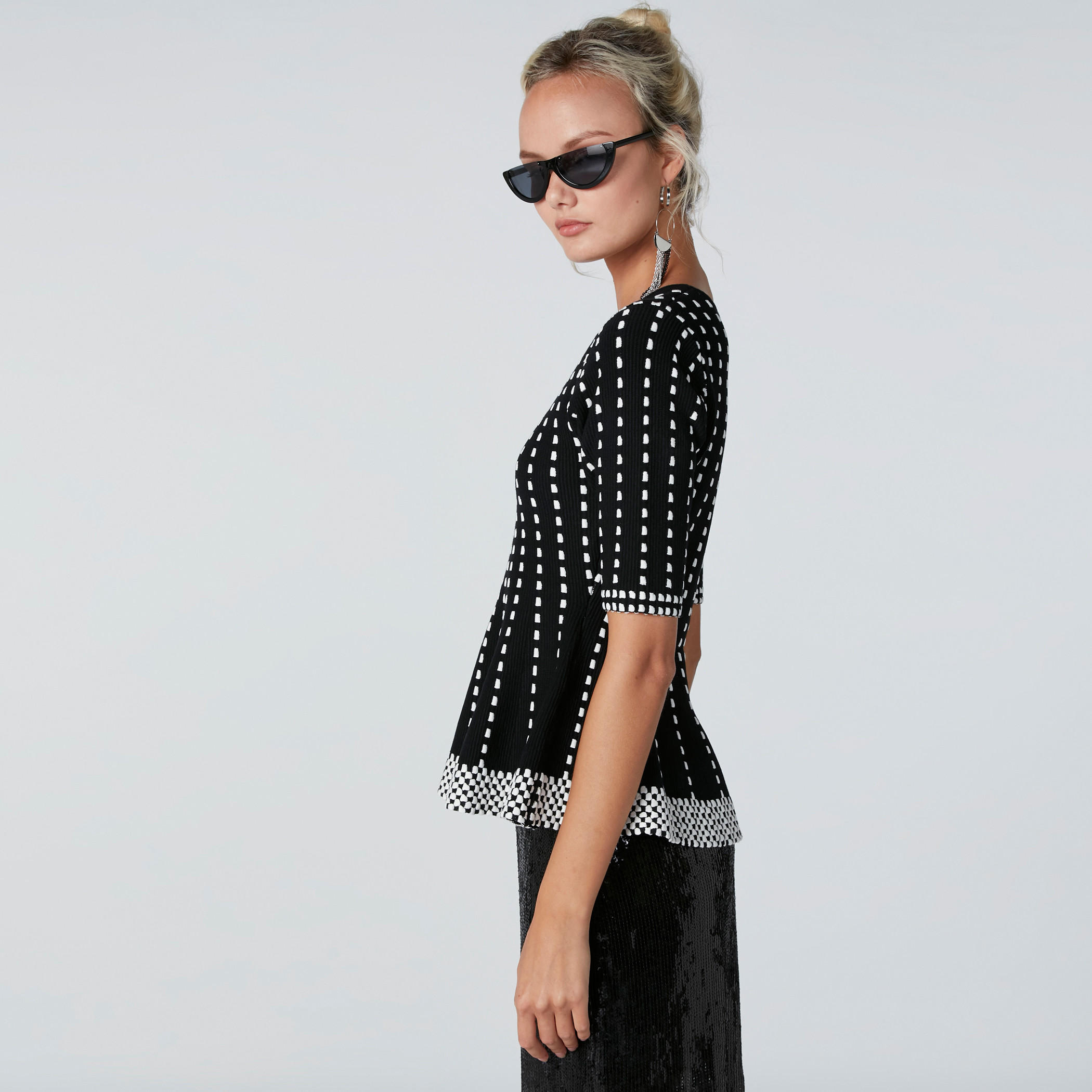 ELLE Textured Peplum Top with Short Sleeves-women-clothing-shirtsandblouses-blouses-image-5