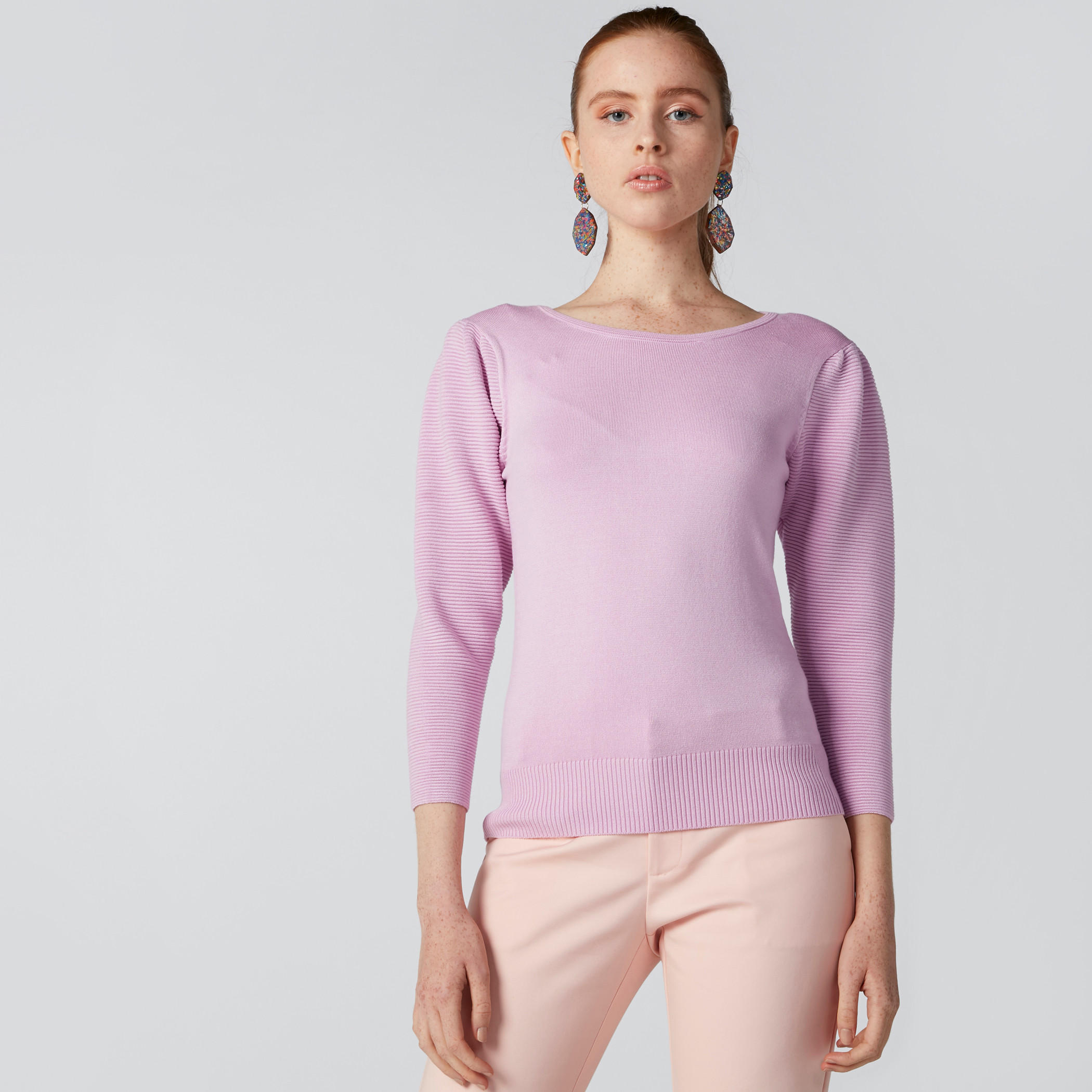 بلوزة بقصّة عادية وياقة قارب وأكمام 3/4 مقلّمة من إيل-women-clothing-shirtsandblouses-blouses-image-1