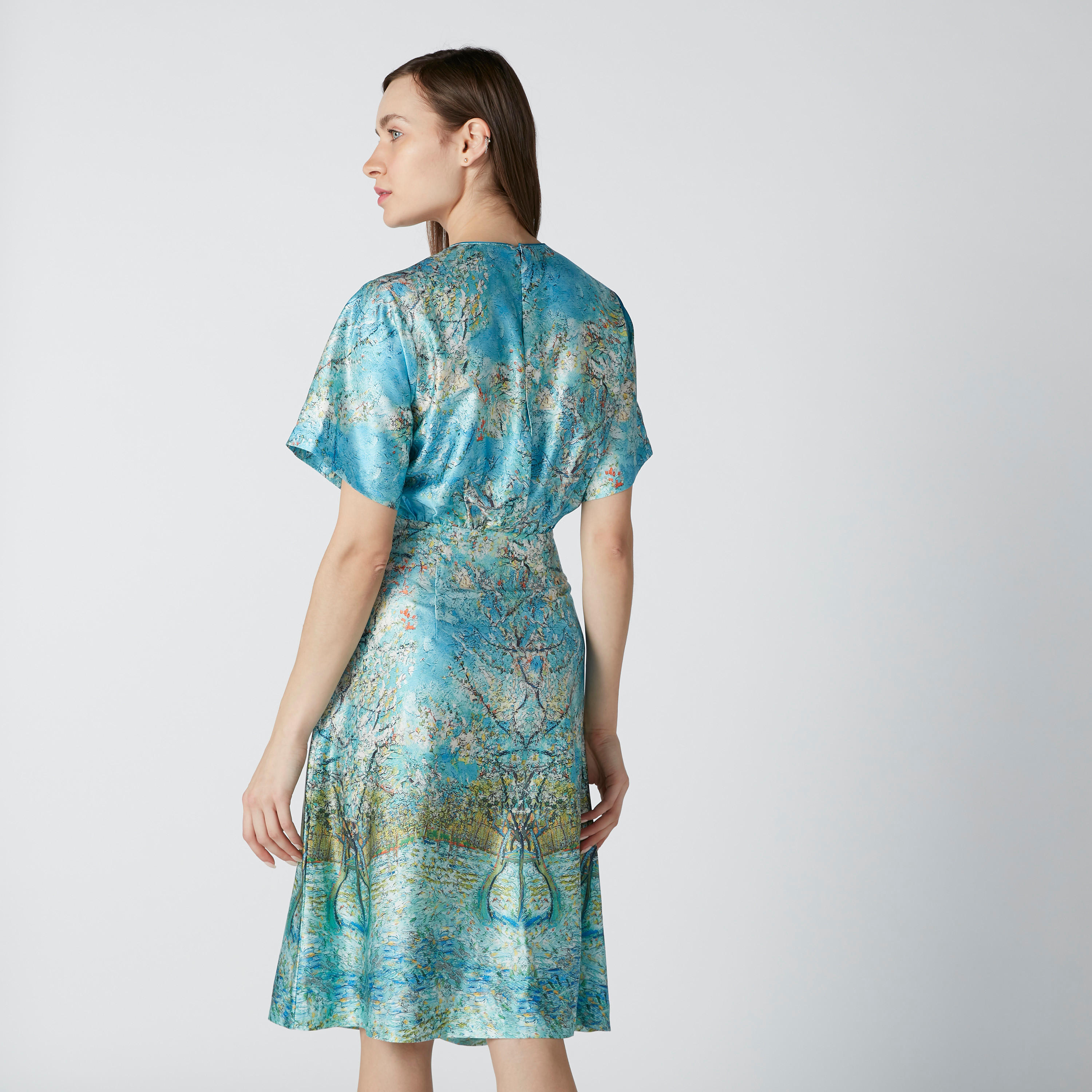 فستان ملفوف متوسط الطول بأكمام قصيرة وأربطة وطبعات من إيل-women-clothing-dresses-image-2