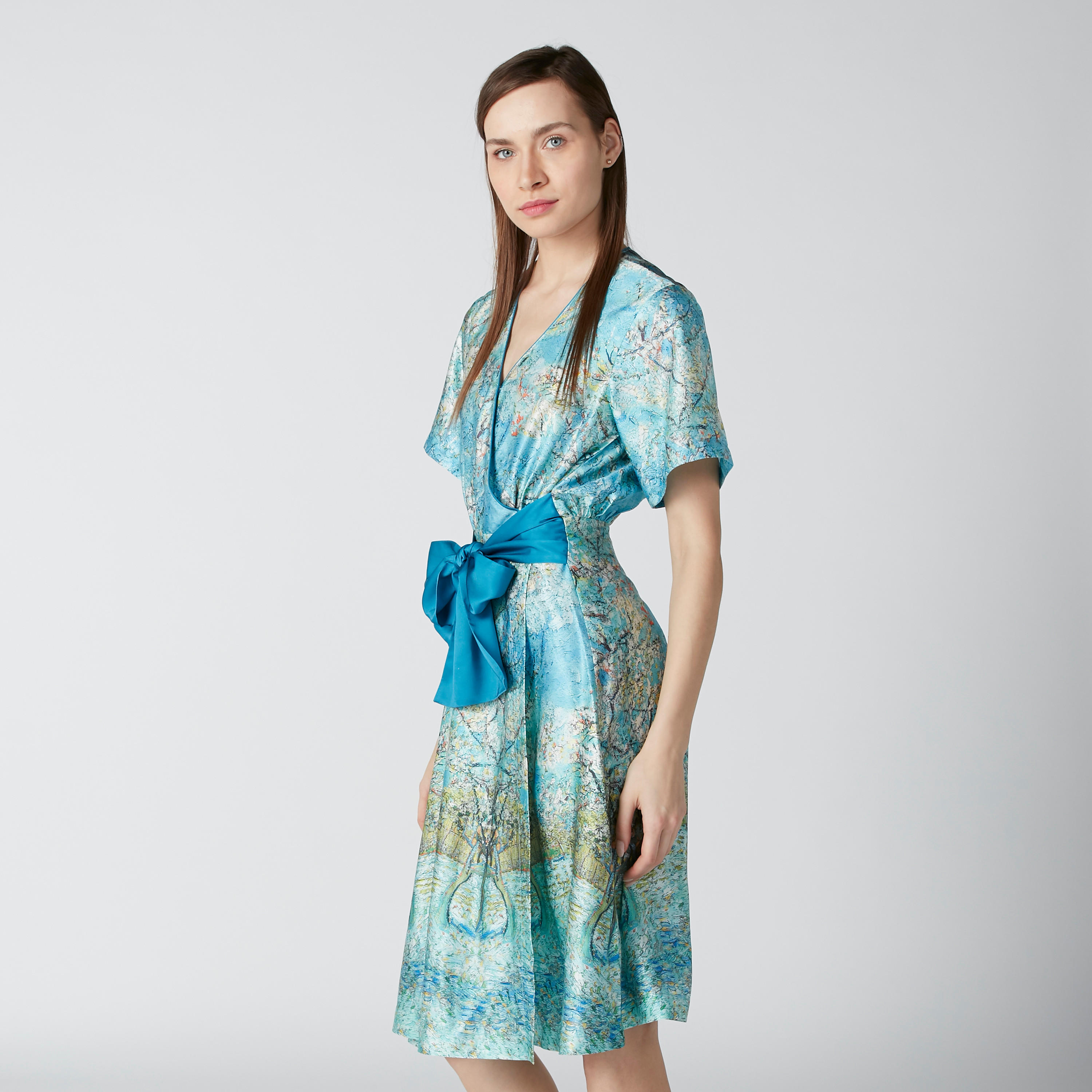 فستان ملفوف متوسط الطول بأكمام قصيرة وأربطة وطبعات من إيل-women-clothing-dresses-image-4