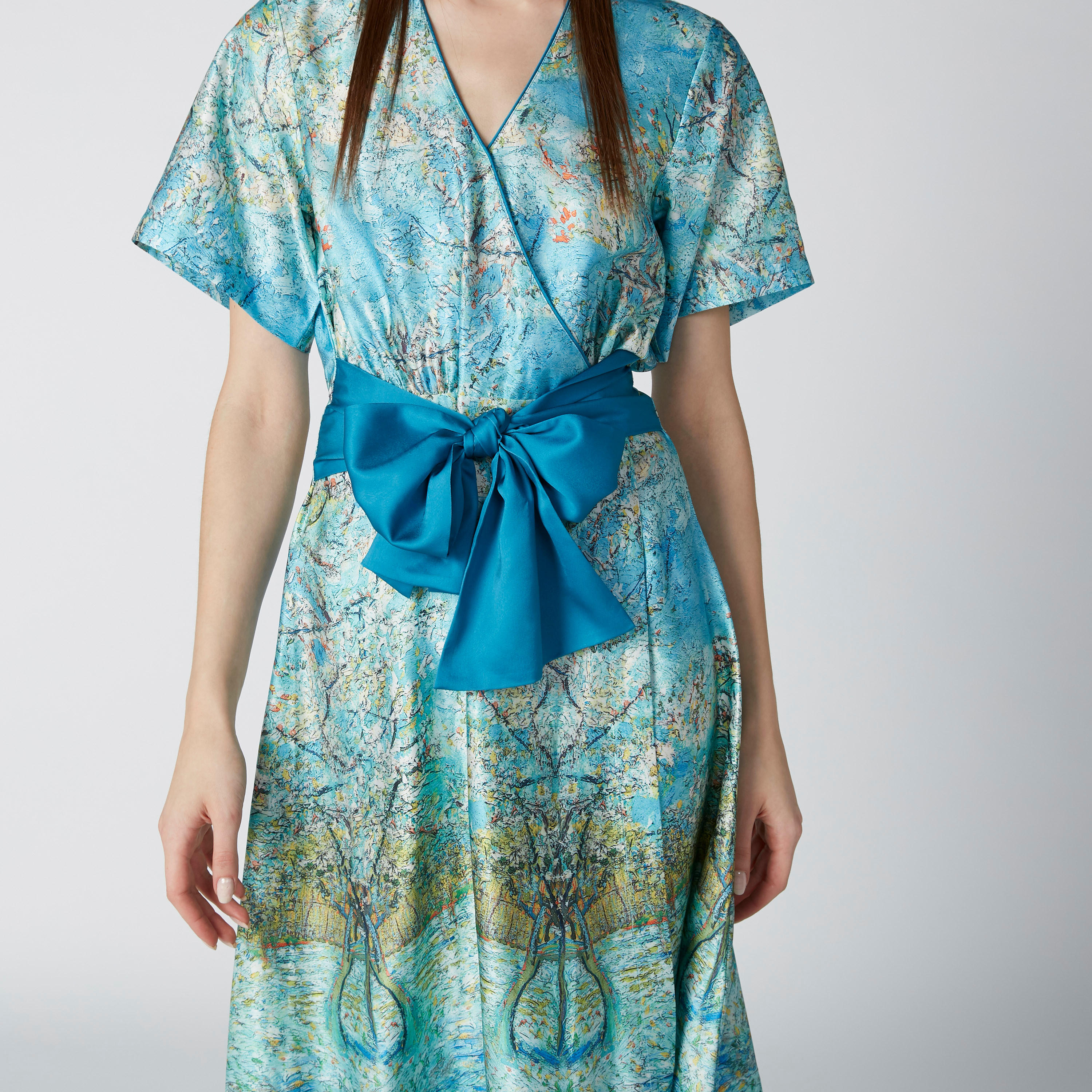 فستان ملفوف متوسط الطول بأكمام قصيرة وأربطة وطبعات من إيل-women-clothing-dresses-image-5