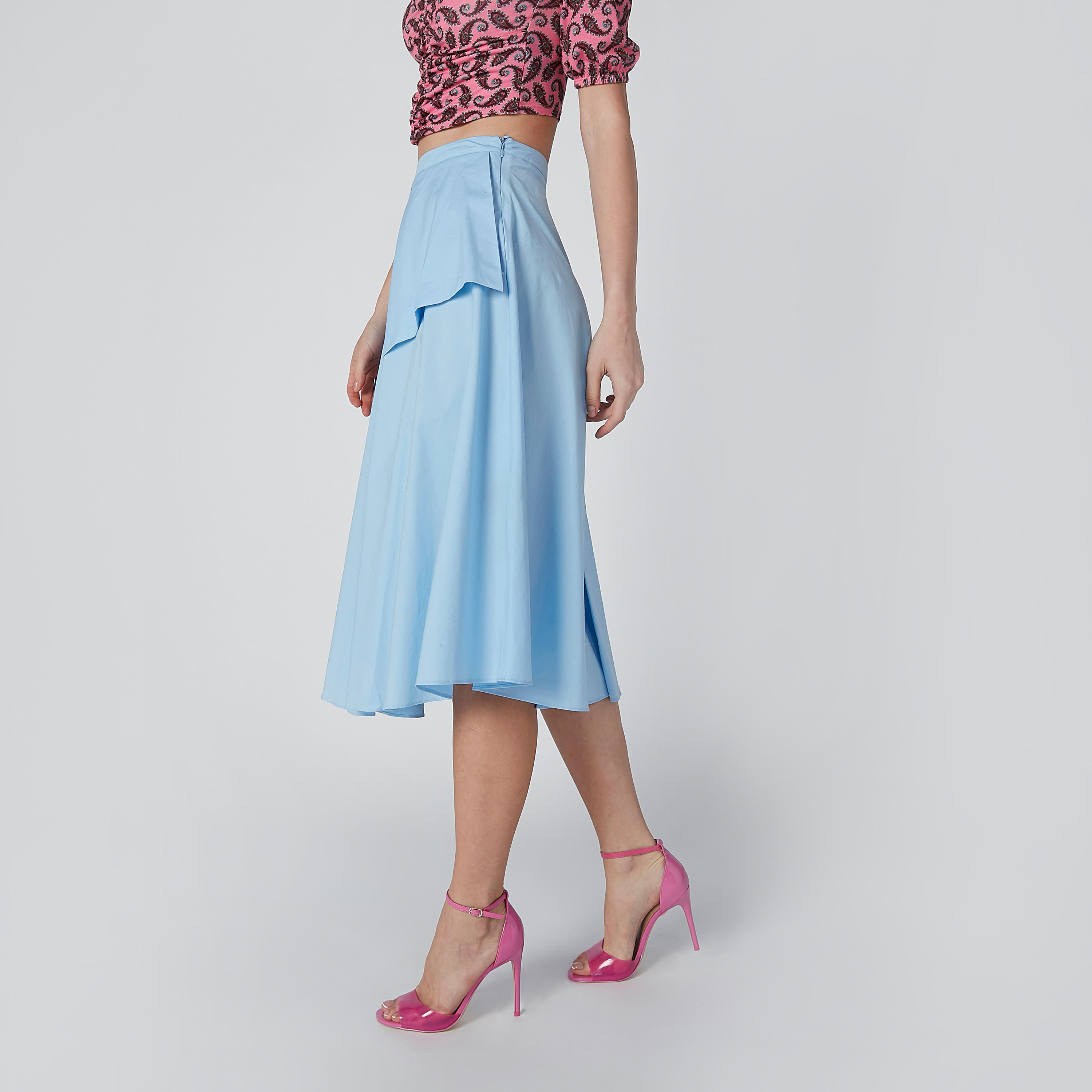 تنورة سادة متوسطة الطول بسحّاب إغلاق وحوّاف غير مستوية من إيل-women-clothing-bottoms-skirts-image-3