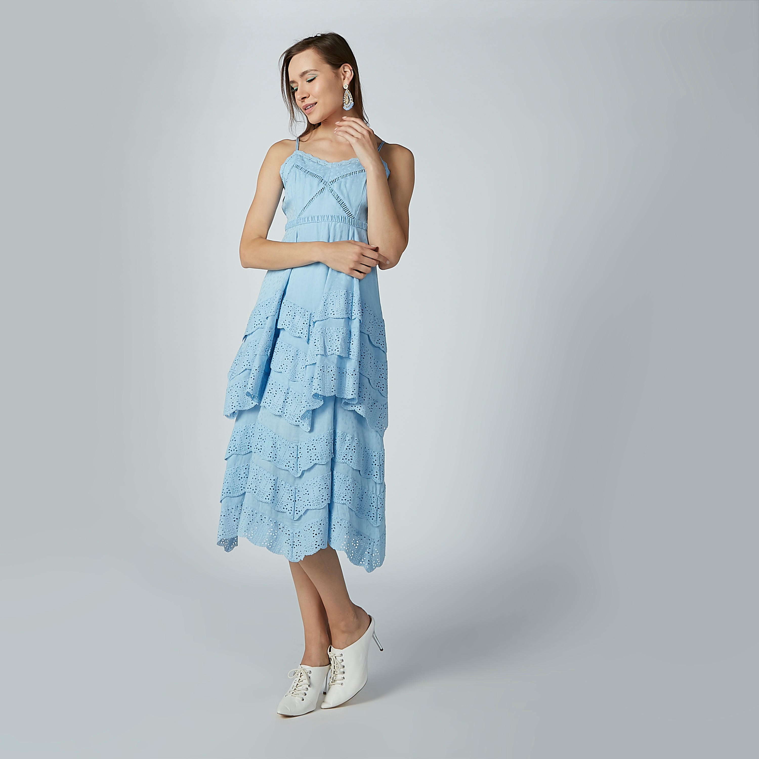 فستان متوسط الطول بحمّالات وتفاصيل شيفلي من إيل-women-clothing-dresses-image-1