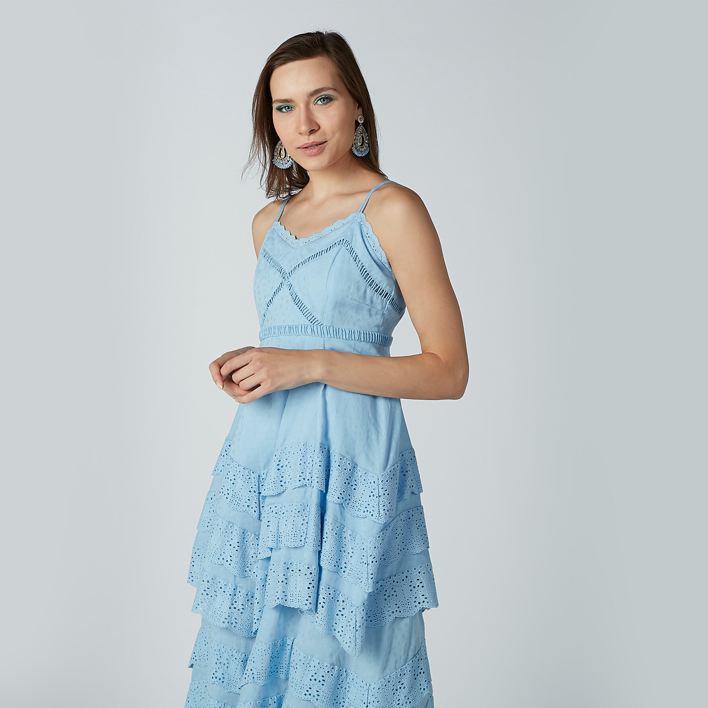 فستان متوسط الطول بحمّالات وتفاصيل شيفلي من إيل-women-clothing-dresses-image-2