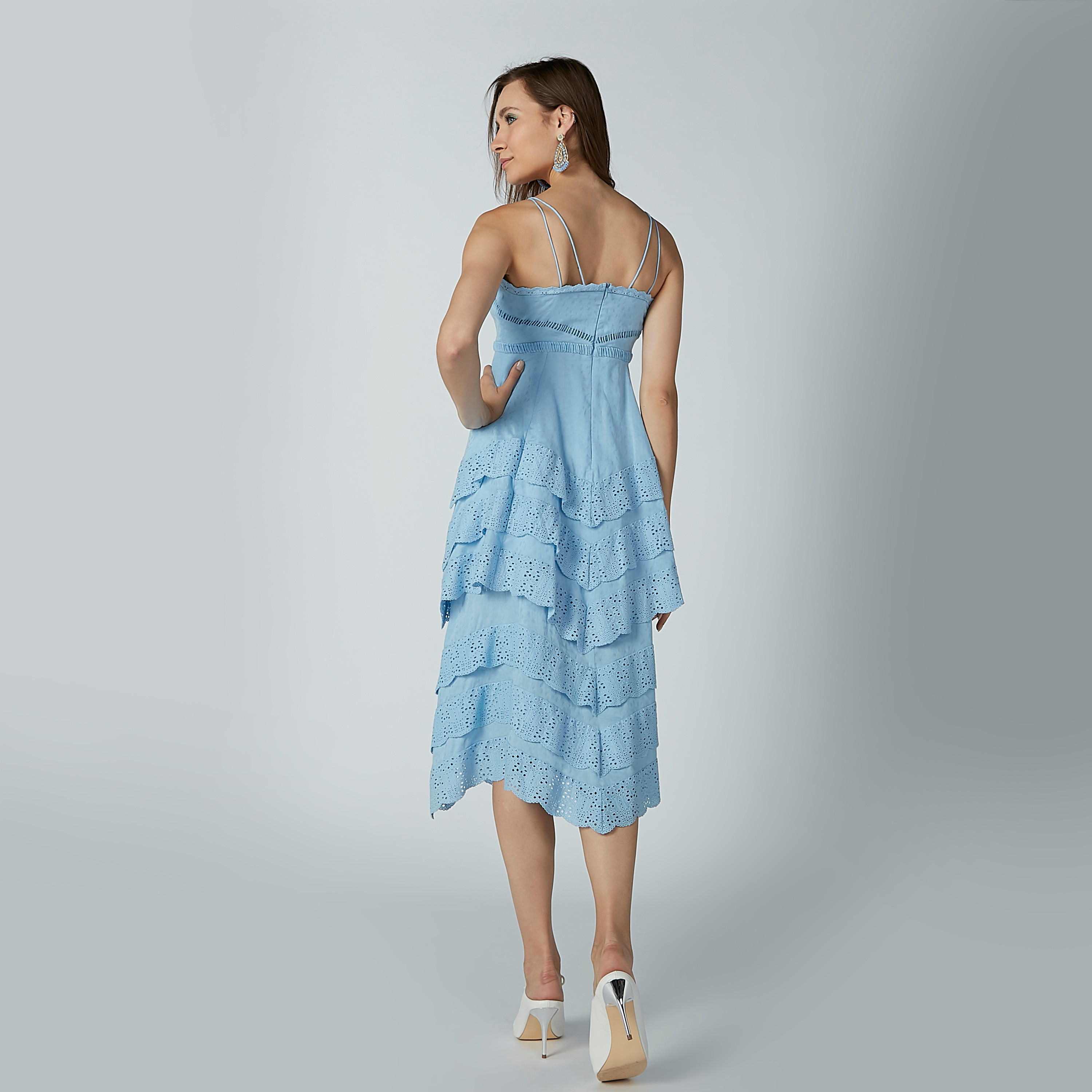 فستان متوسط الطول بحمّالات وتفاصيل شيفلي من إيل-women-clothing-dresses-image-7