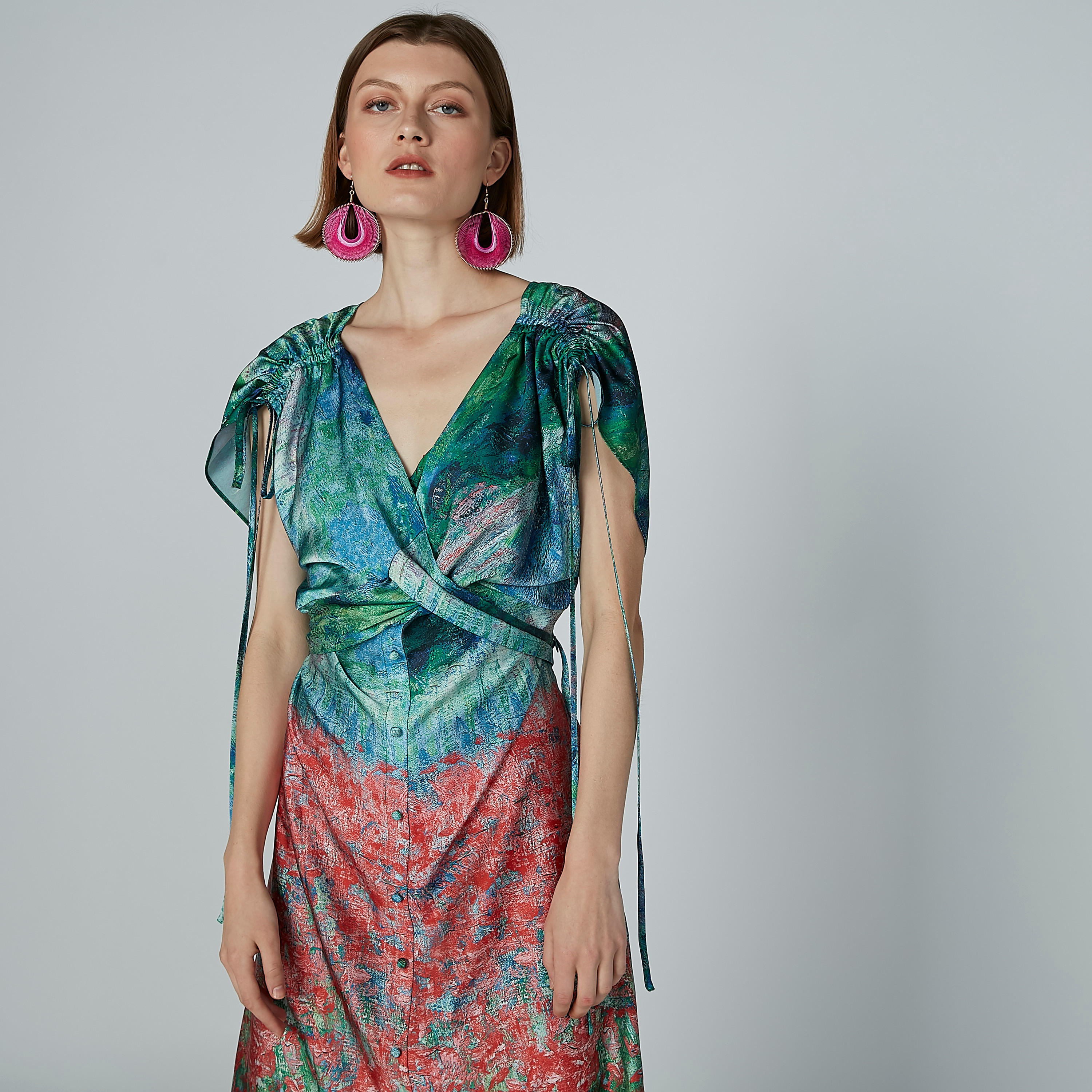 فستان إيه لاين متوسط الطول بدرزات وطبعات من إيل-women-clothing-dresses-image-2