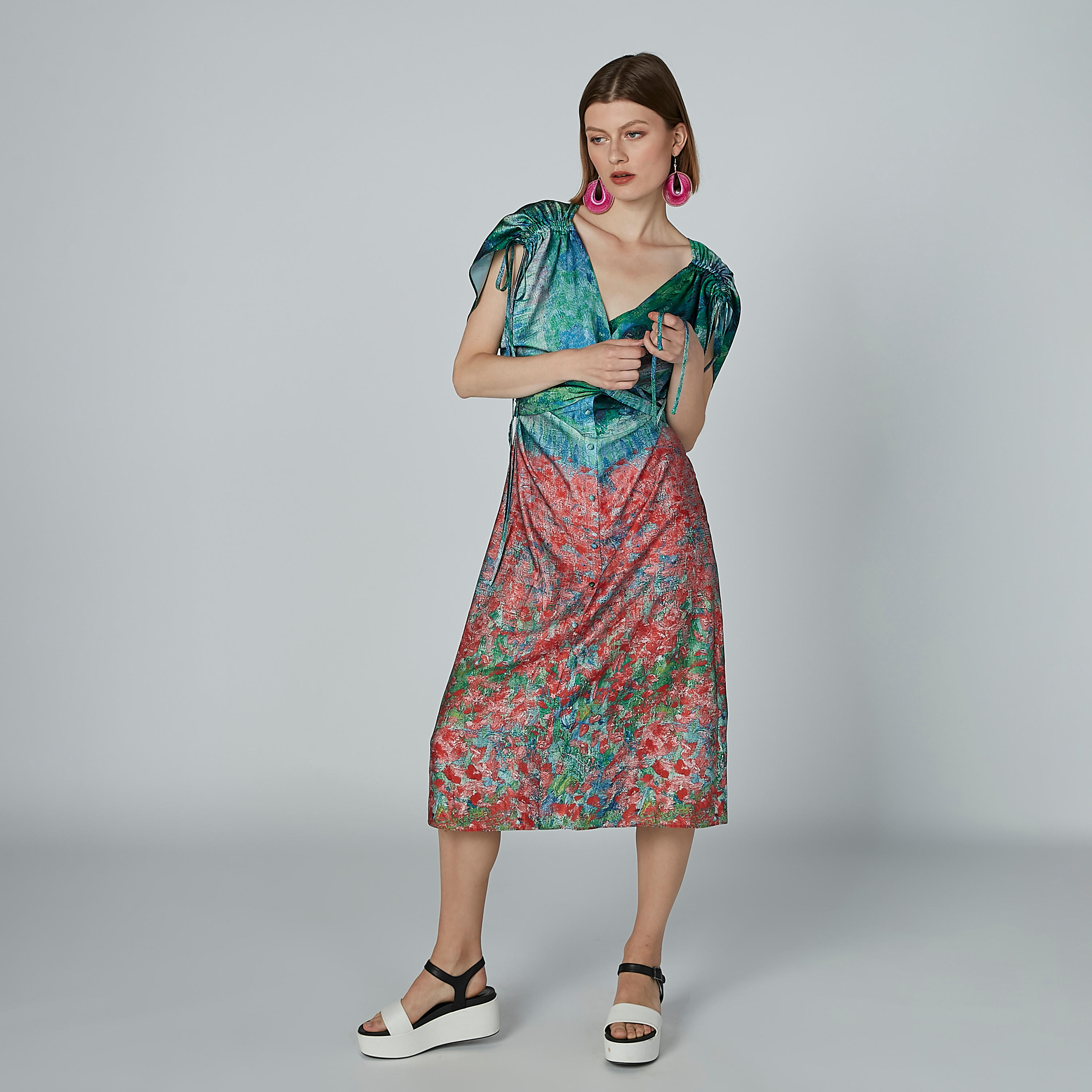 فستان إيه لاين متوسط الطول بدرزات وطبعات من إيل-women-clothing-dresses-image-5