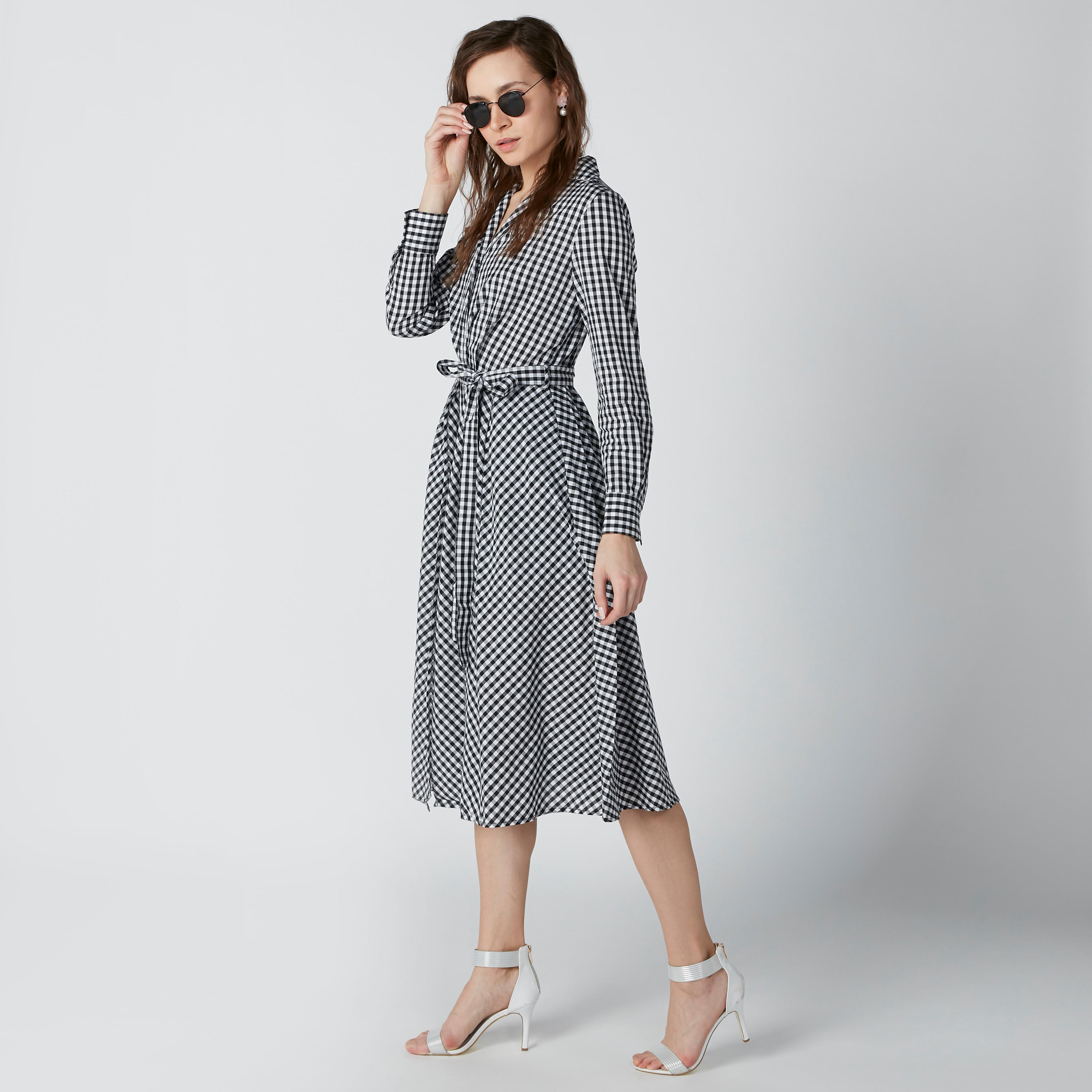 ELLE Chequered Playsuit with Long Sleeves and Tie Up-women-clothing-jumpsuits-image-3