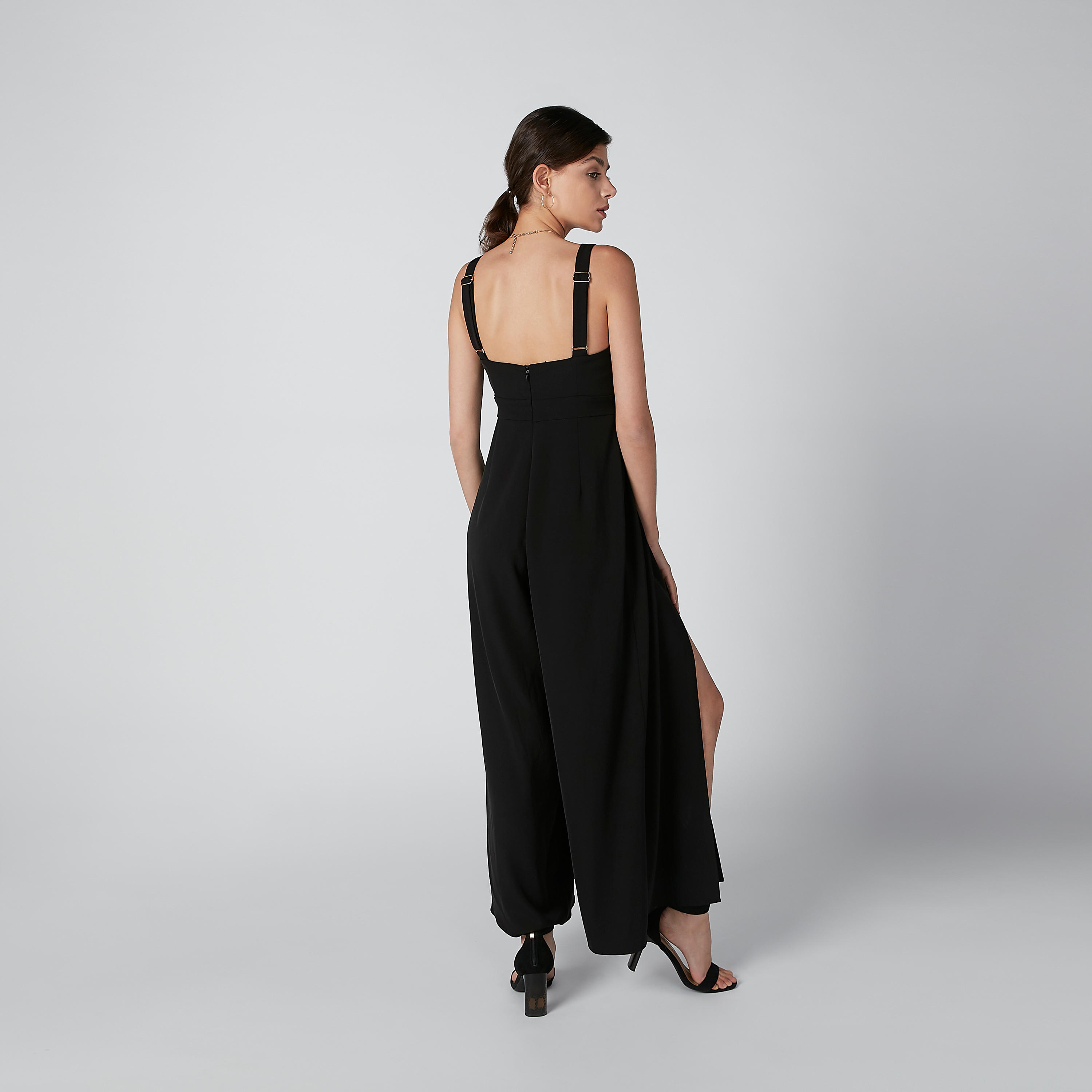 ELLE Plain Jumpsuit with Slit Detail and Adjustable Shoulder Straps-women-clothing-jumpsuits-image-2