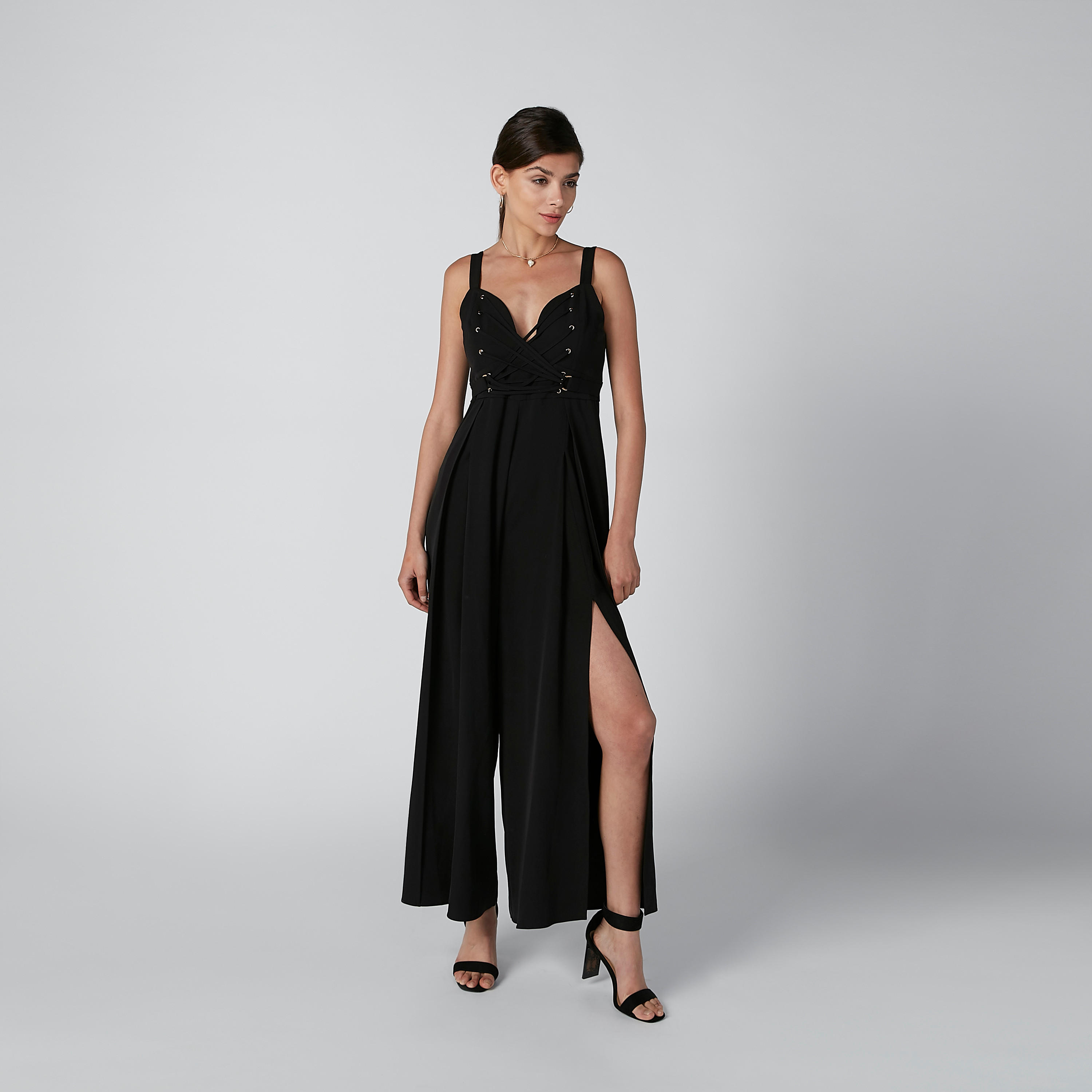 ELLE Plain Jumpsuit with Slit Detail and Adjustable Shoulder Straps-women-clothing-jumpsuits-image-3