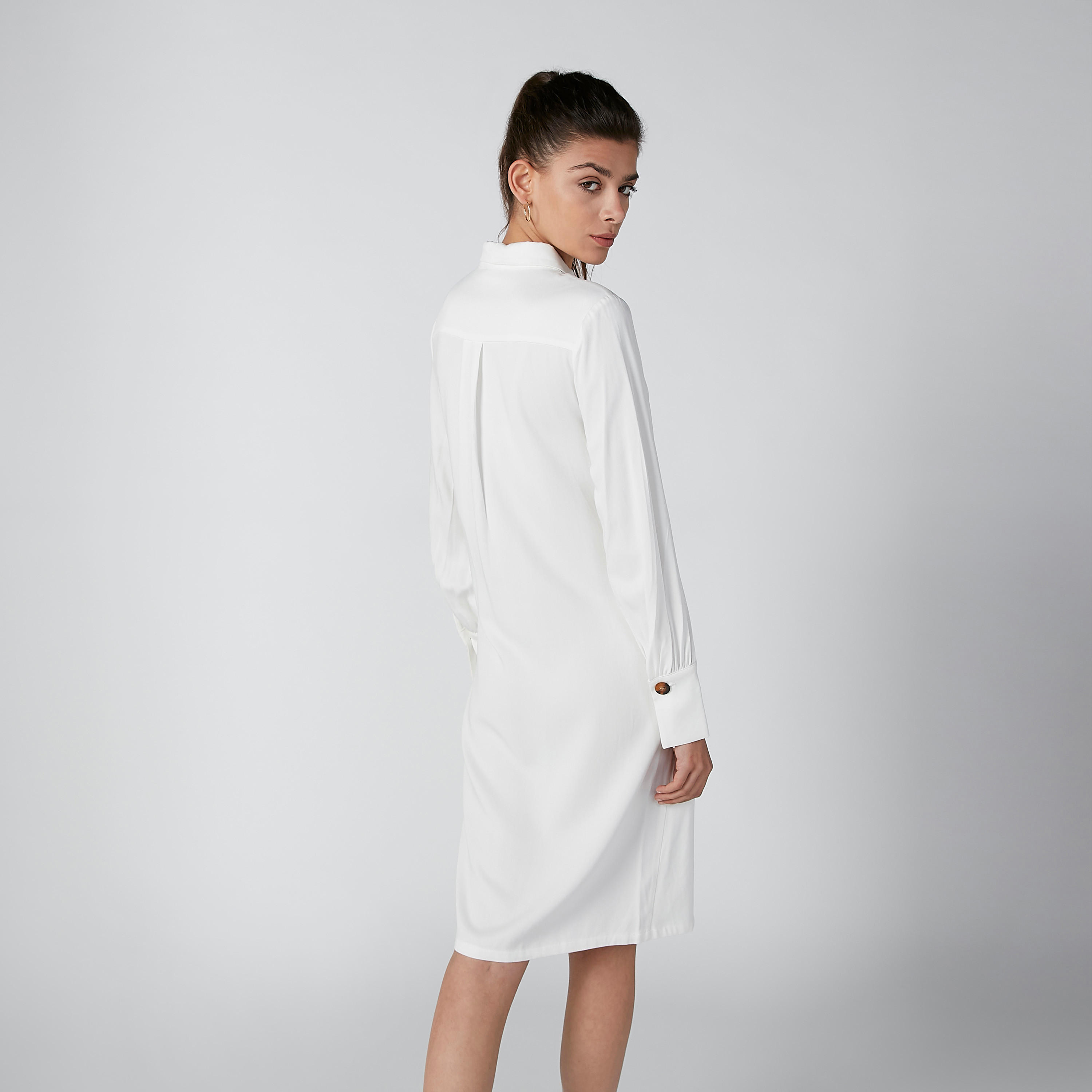 فستان قميص سادة متوسط الطول بأكمام طويلة وأربطة من إيل-women-clothing-dresses-image-2
