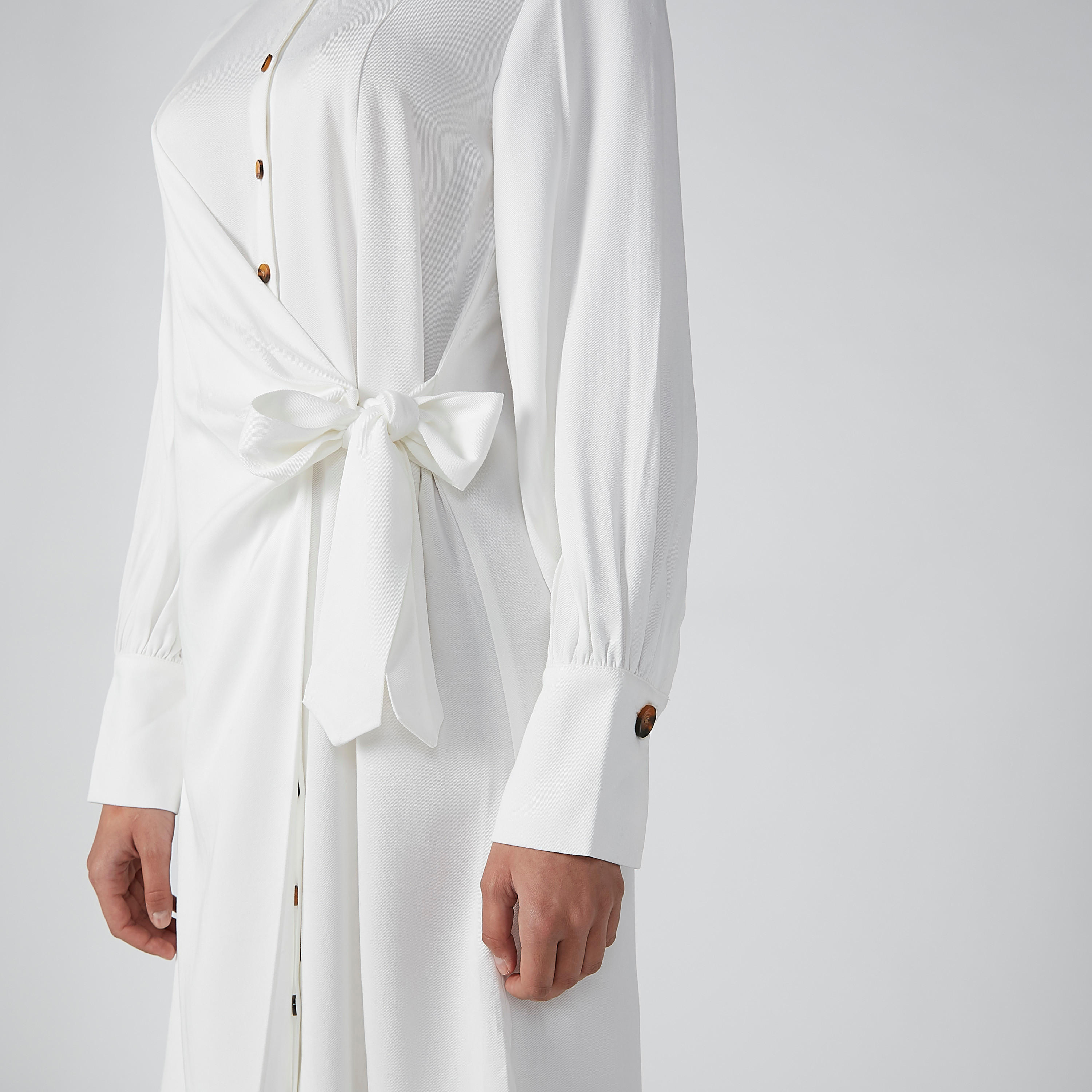 فستان قميص سادة متوسط الطول بأكمام طويلة وأربطة من إيل-women-clothing-dresses-image-5