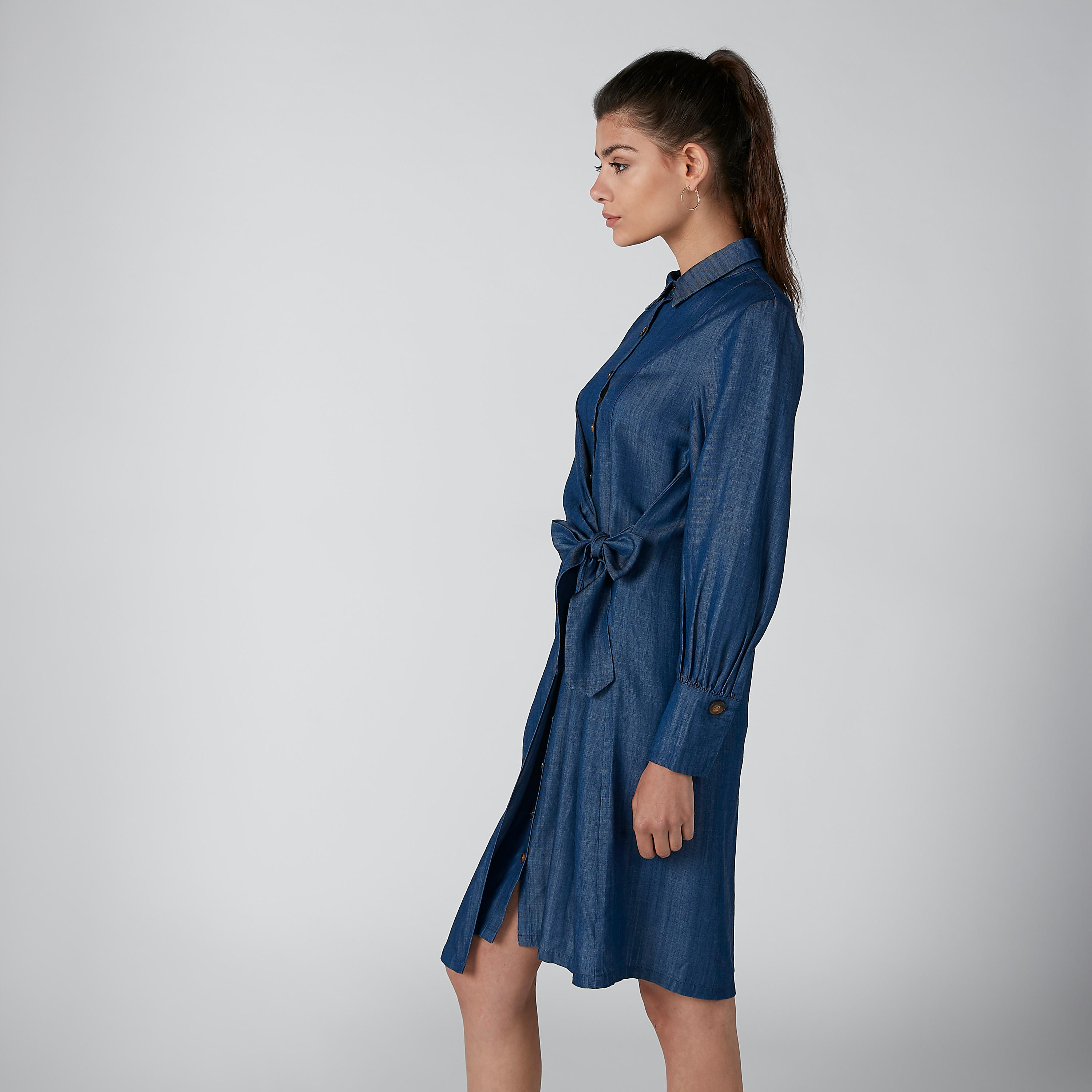 فستان قميص متوسط الطول بأكمام طويلة وأربطة من إيل-women-clothing-dresses-image-4