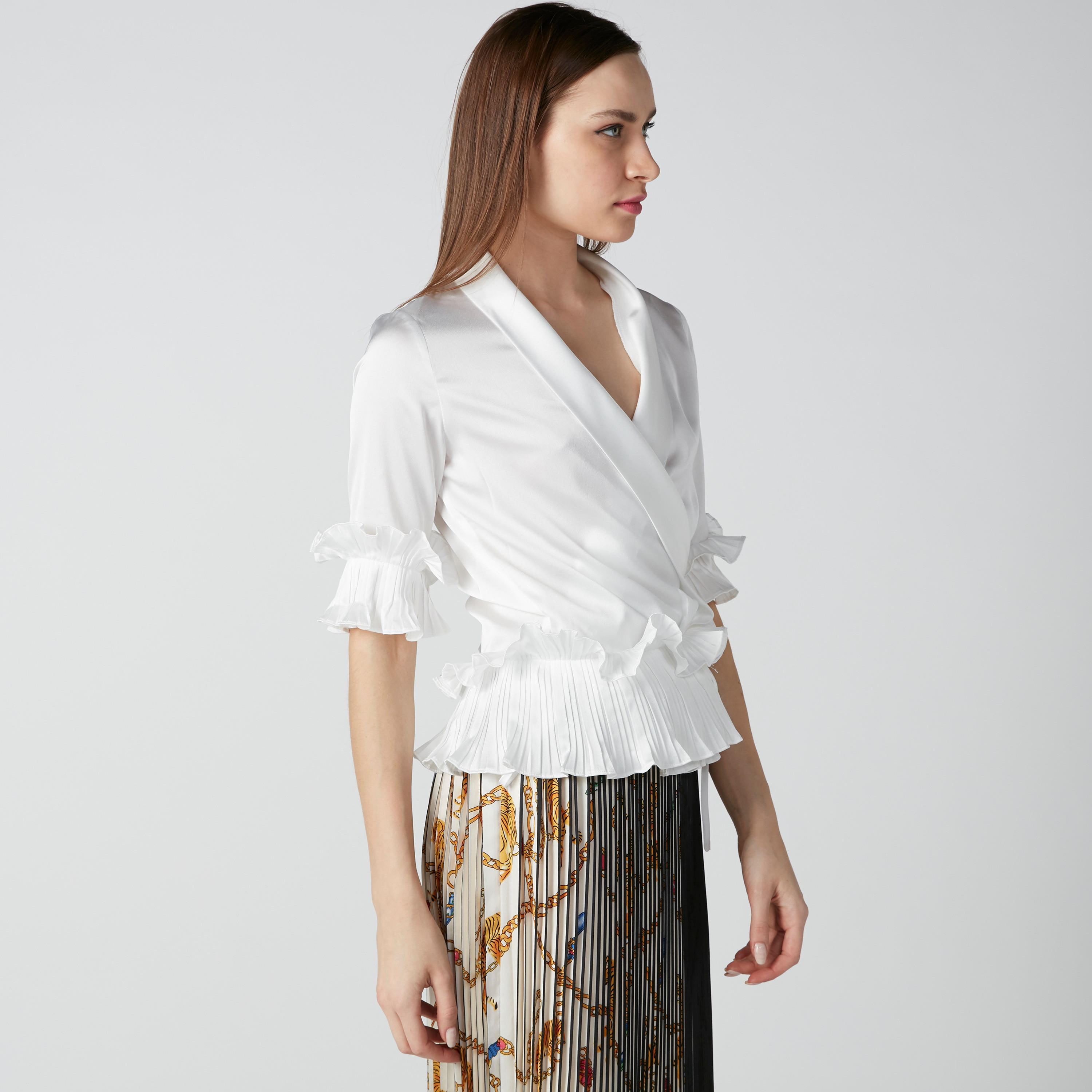 ELLE Ruffle Detail Top with Shawl Neck and Tie Up-women-clothing-shirtsandblouses-blouses-image-4