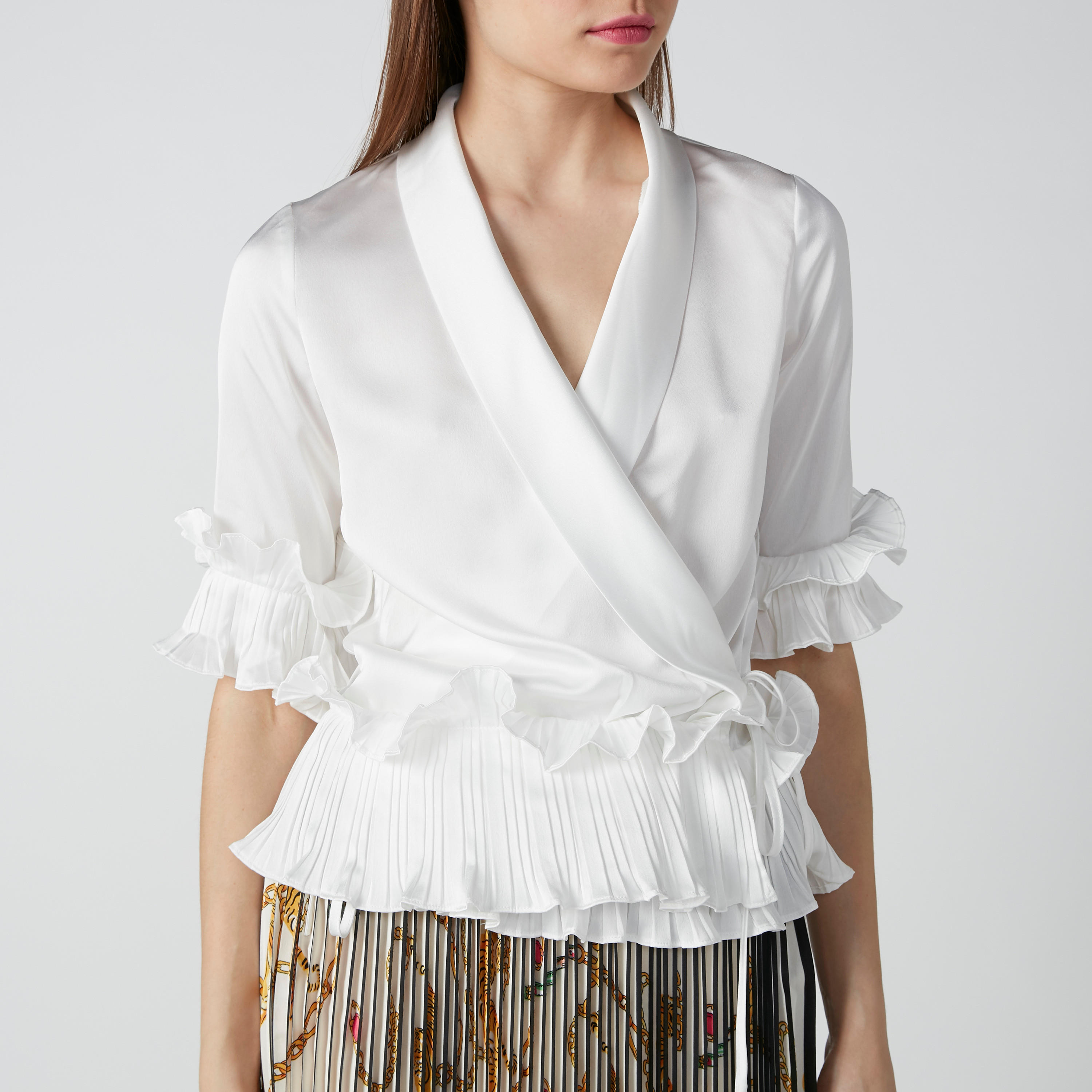 ELLE Ruffle Detail Top with Shawl Neck and Tie Up-women-clothing-shirtsandblouses-blouses-image-5