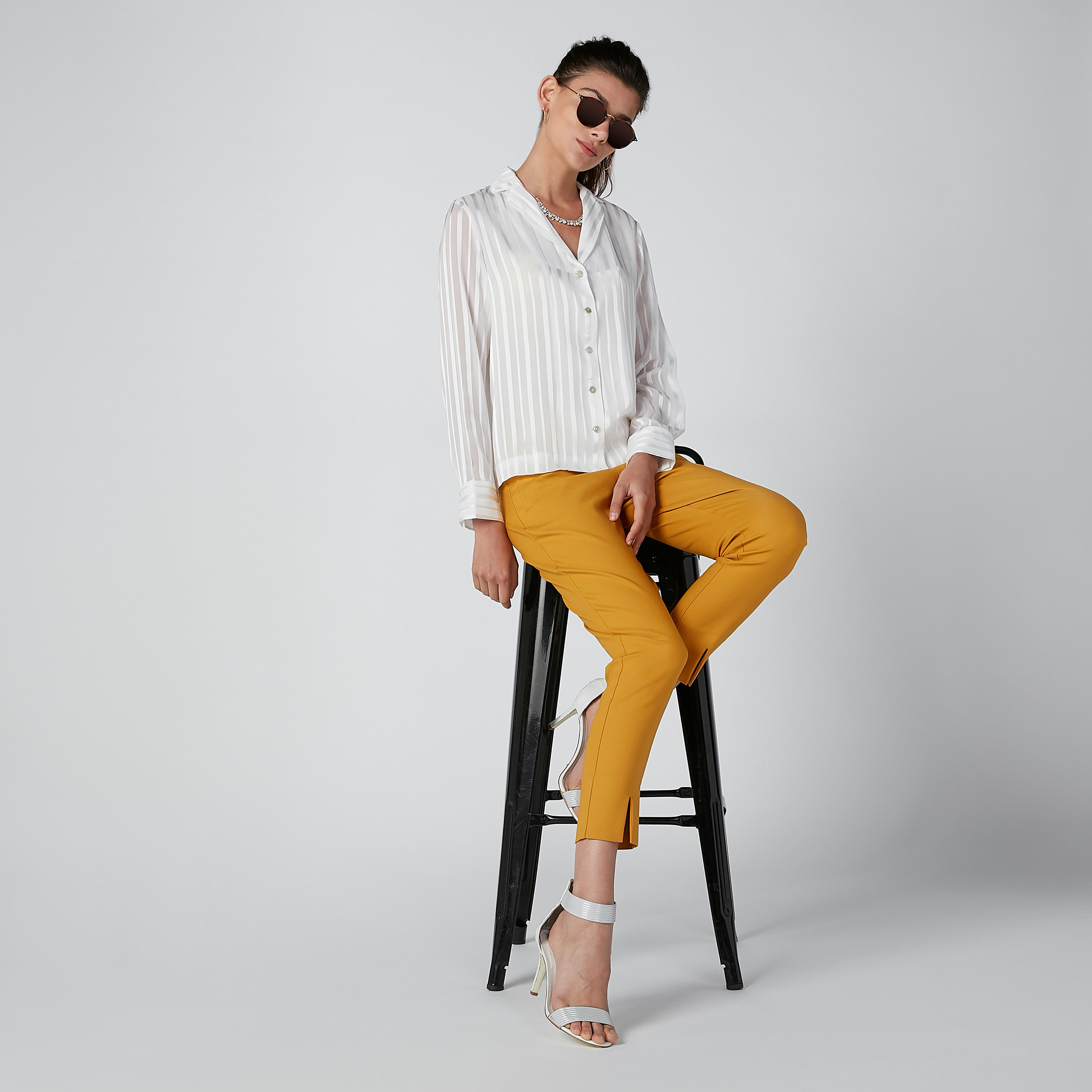 ELLE Plain Trousers with Slit Detail-women-clothing-bottoms-trousers-image-1