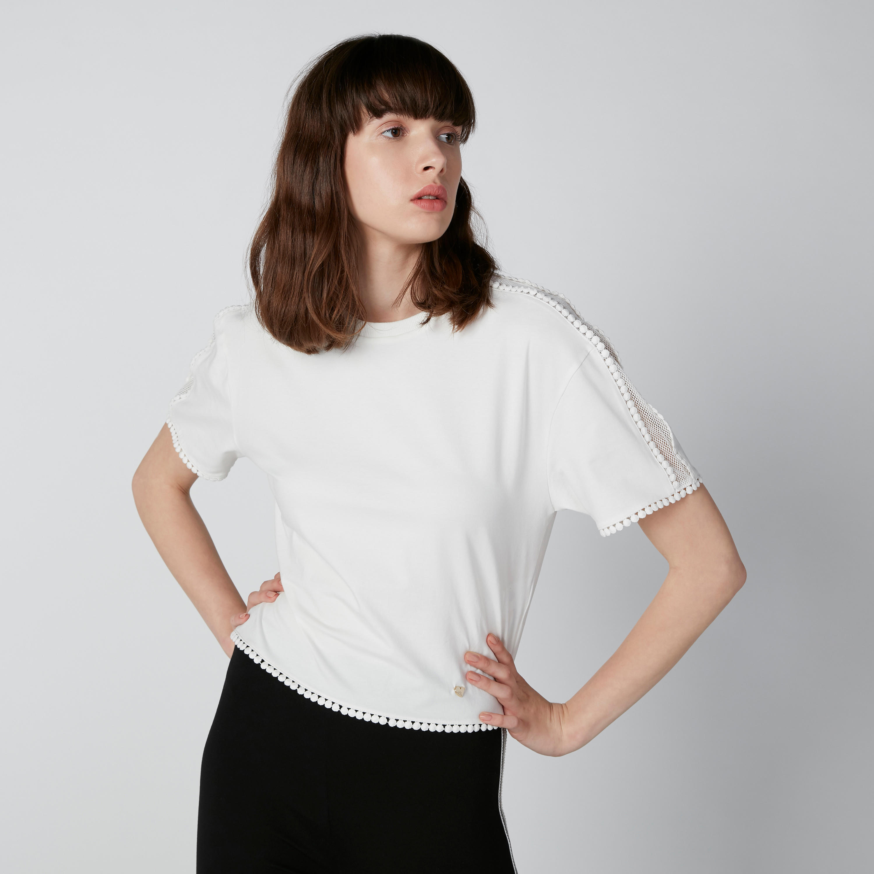ELLE Plain Top with Pom-Pom Detail-women-clothing-tshirts-image-3