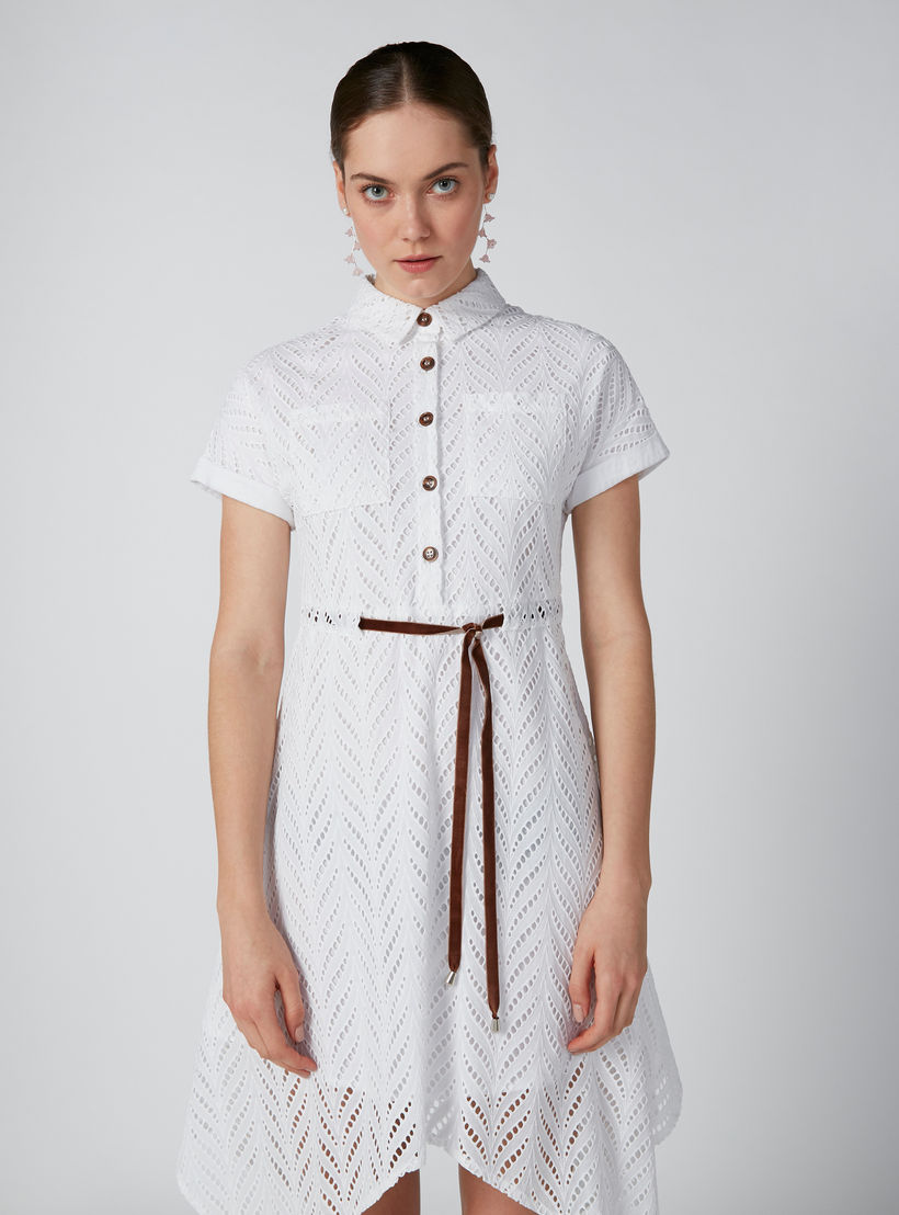 فستان دانتيل متوسط الطول بياقة عادية وحوّاف غير مستوية وحزام رباط من إيل-women-clothing-dresses-image-1