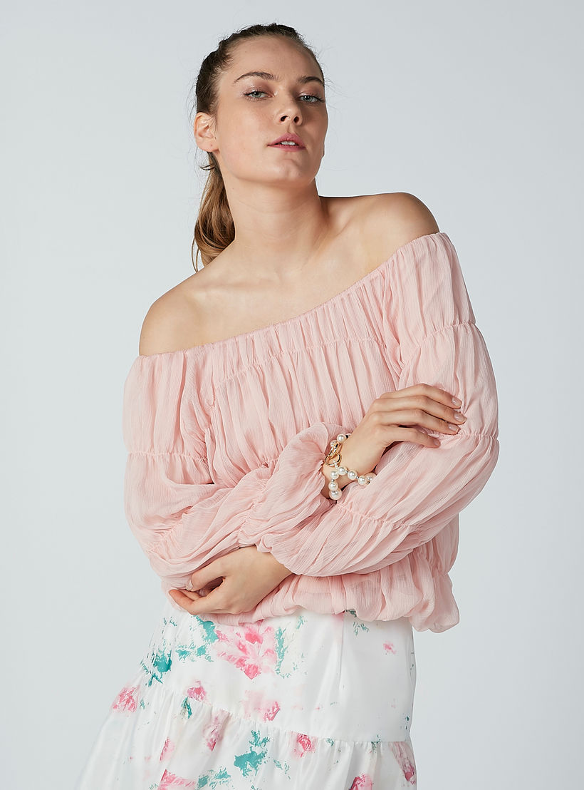 بلوزة بياقة طوق وأكمام طويلة من إيل-women-clothing-shirtsandblouses-blouses-image-1