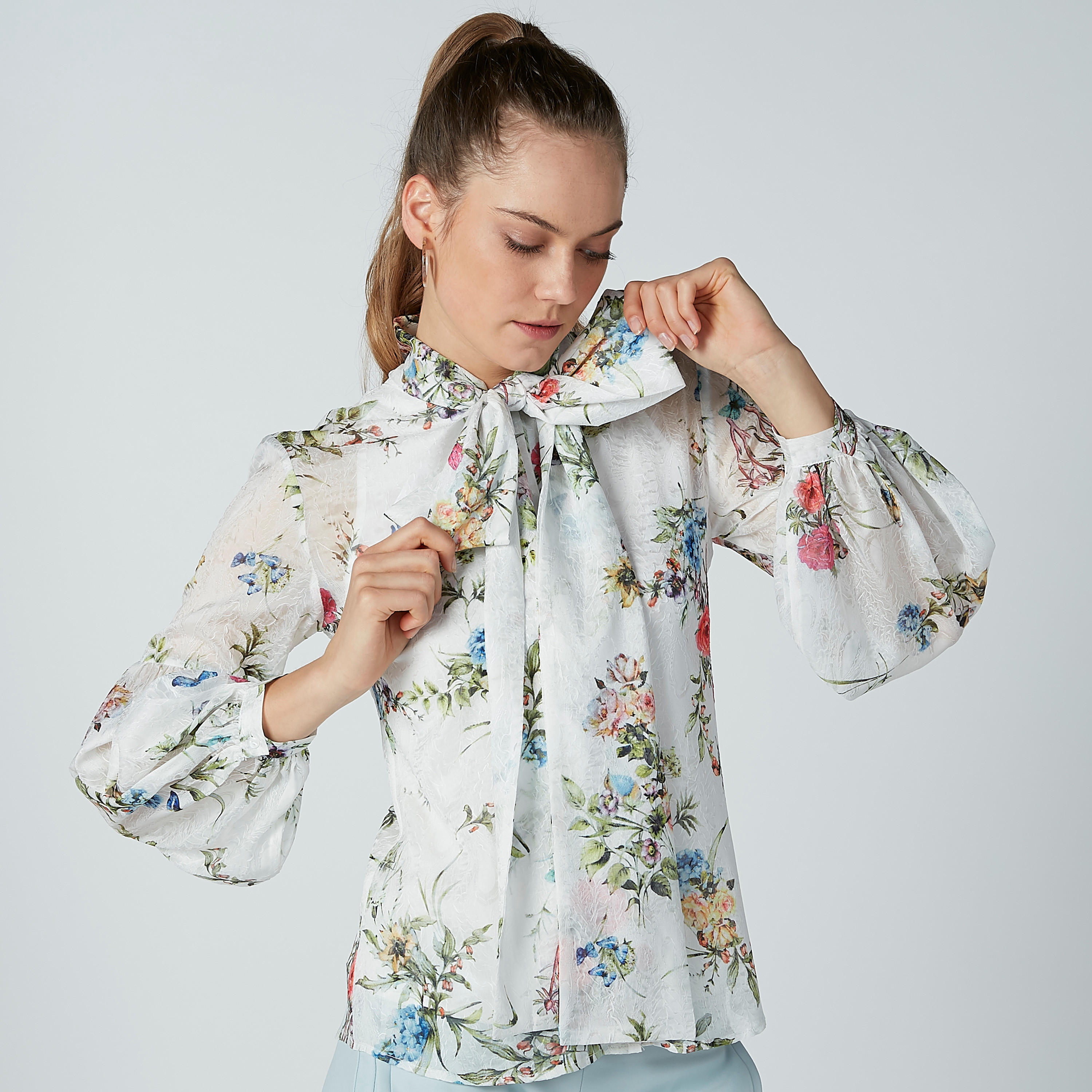 ELLE Floral Printed Top with Long Sleeves and Pussy Bow-women-clothing-shirtsandblouses-blouses-image-1