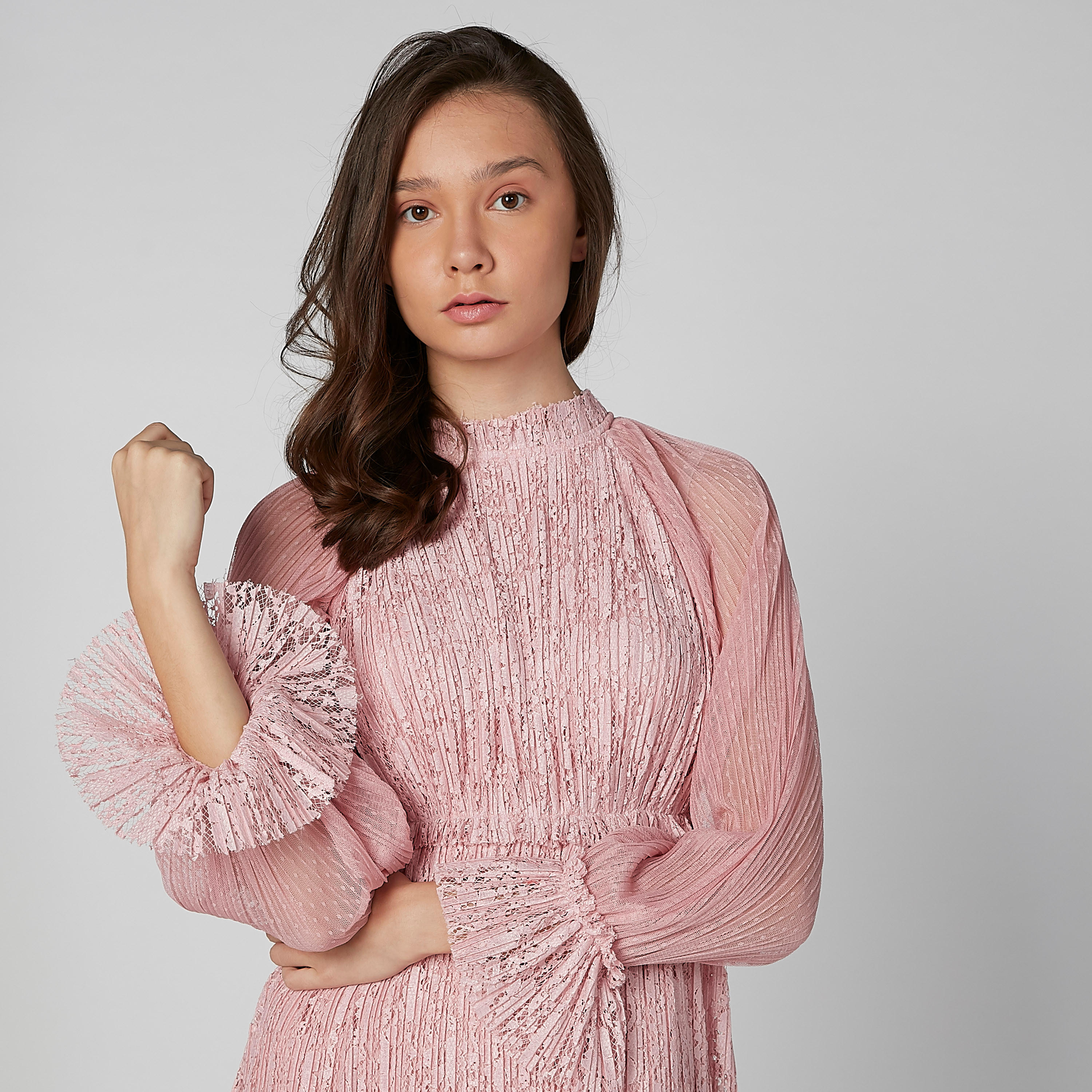 فستان بارز الملمس إيه لاين متوسط الطول بأكمام طويلة من إيل-women-clothing-dresses-image-2