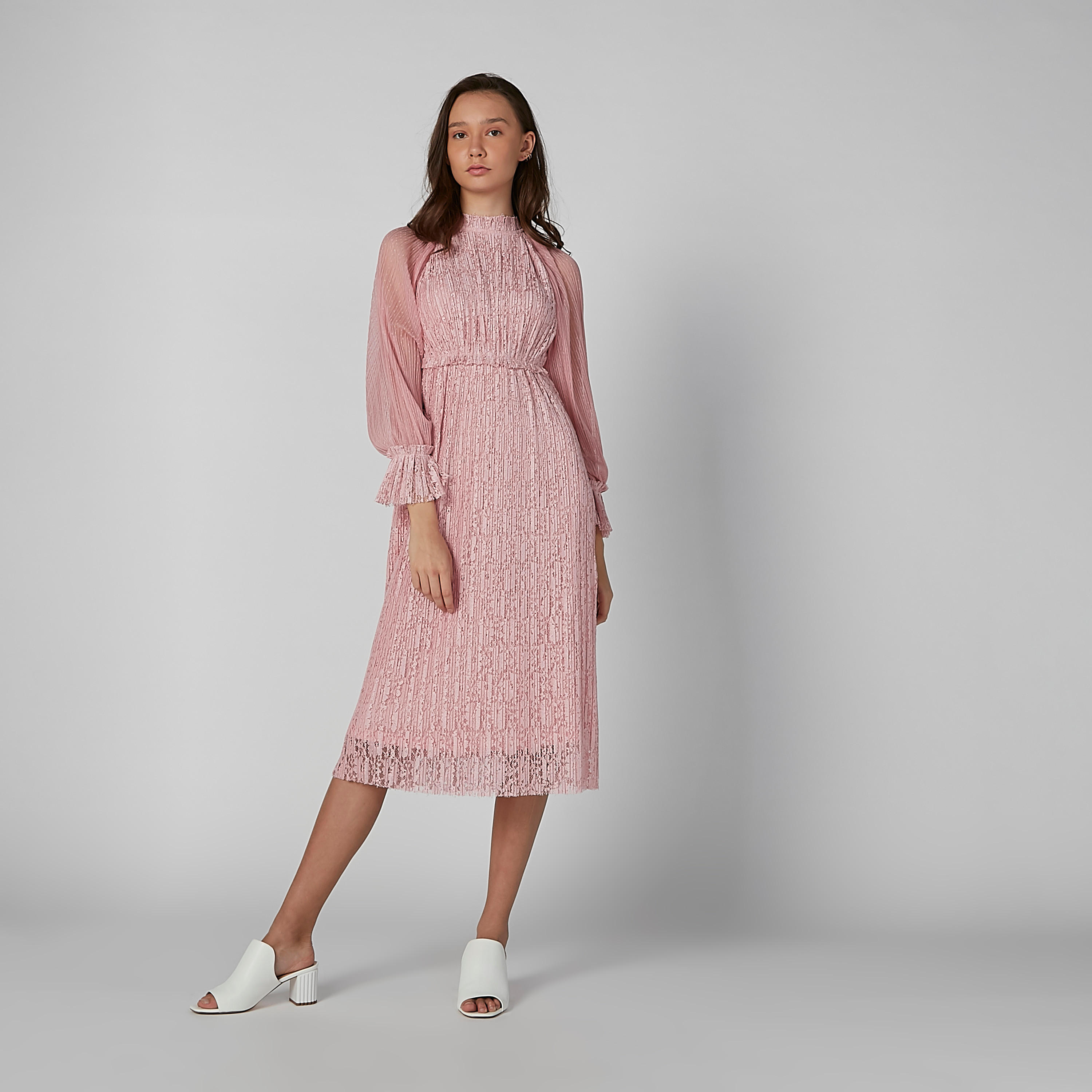 فستان بارز الملمس إيه لاين متوسط الطول بأكمام طويلة من إيل-women-clothing-dresses-image-1