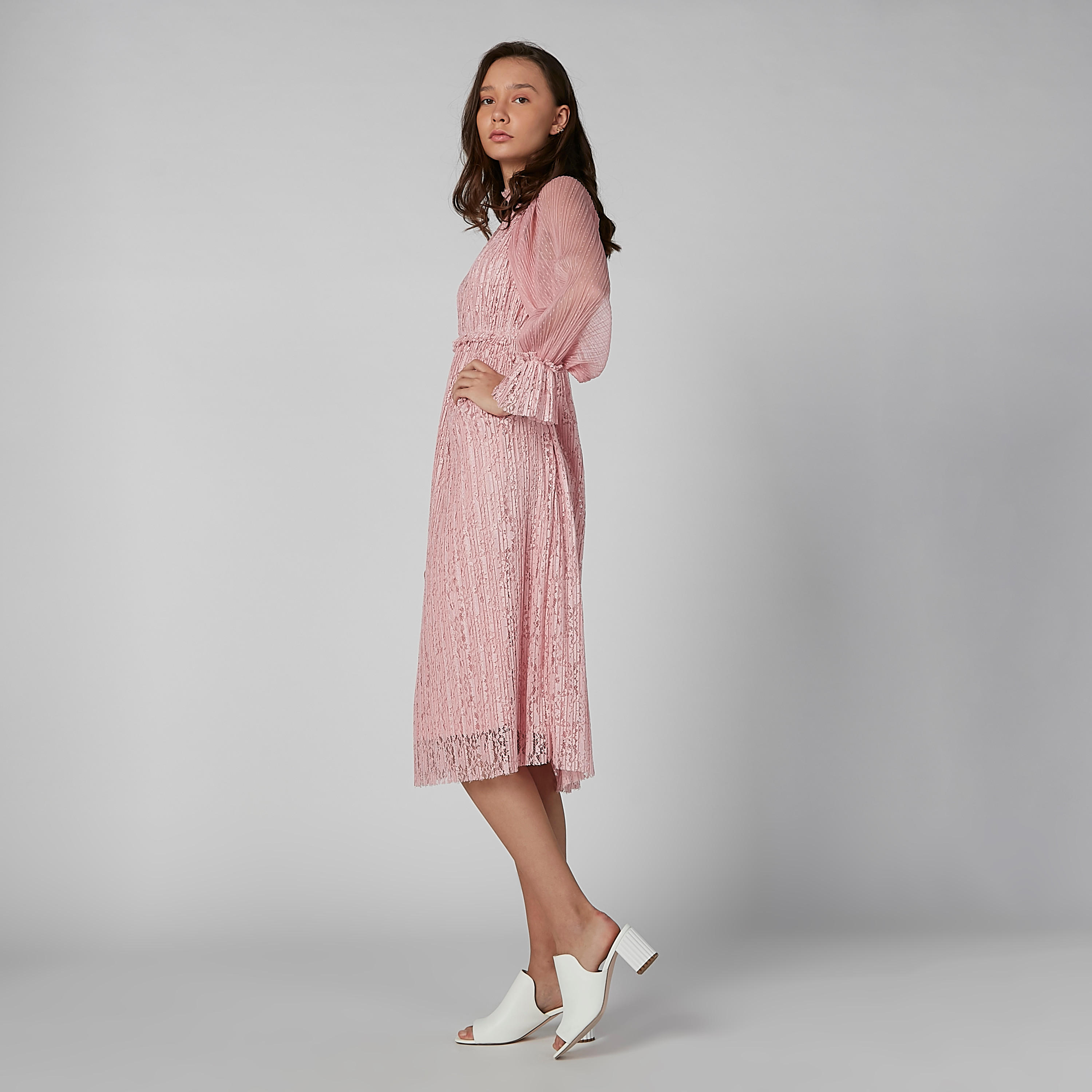 فستان بارز الملمس إيه لاين متوسط الطول بأكمام طويلة من إيل-women-clothing-dresses-image-3