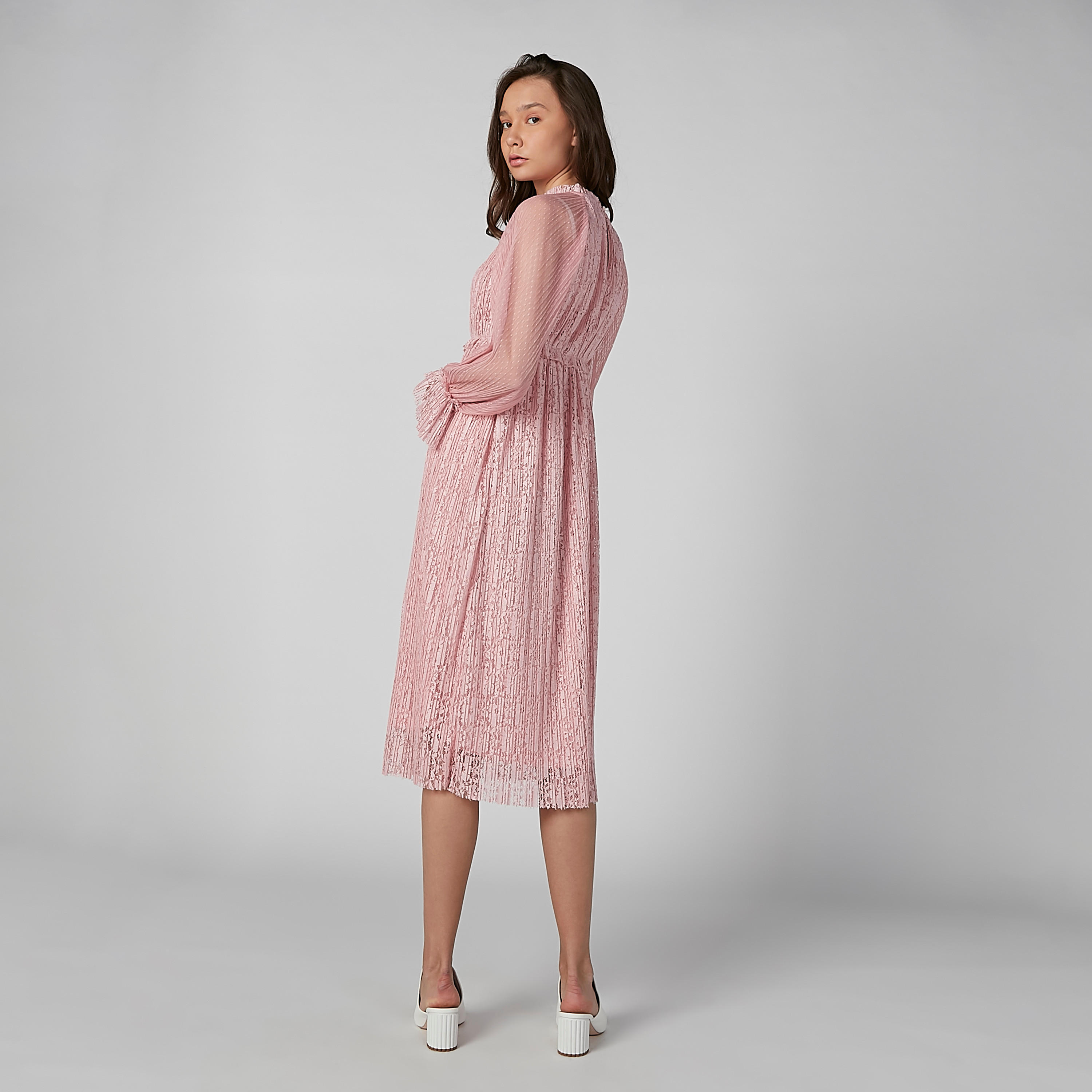 فستان بارز الملمس إيه لاين متوسط الطول بأكمام طويلة من إيل-women-clothing-dresses-image-6