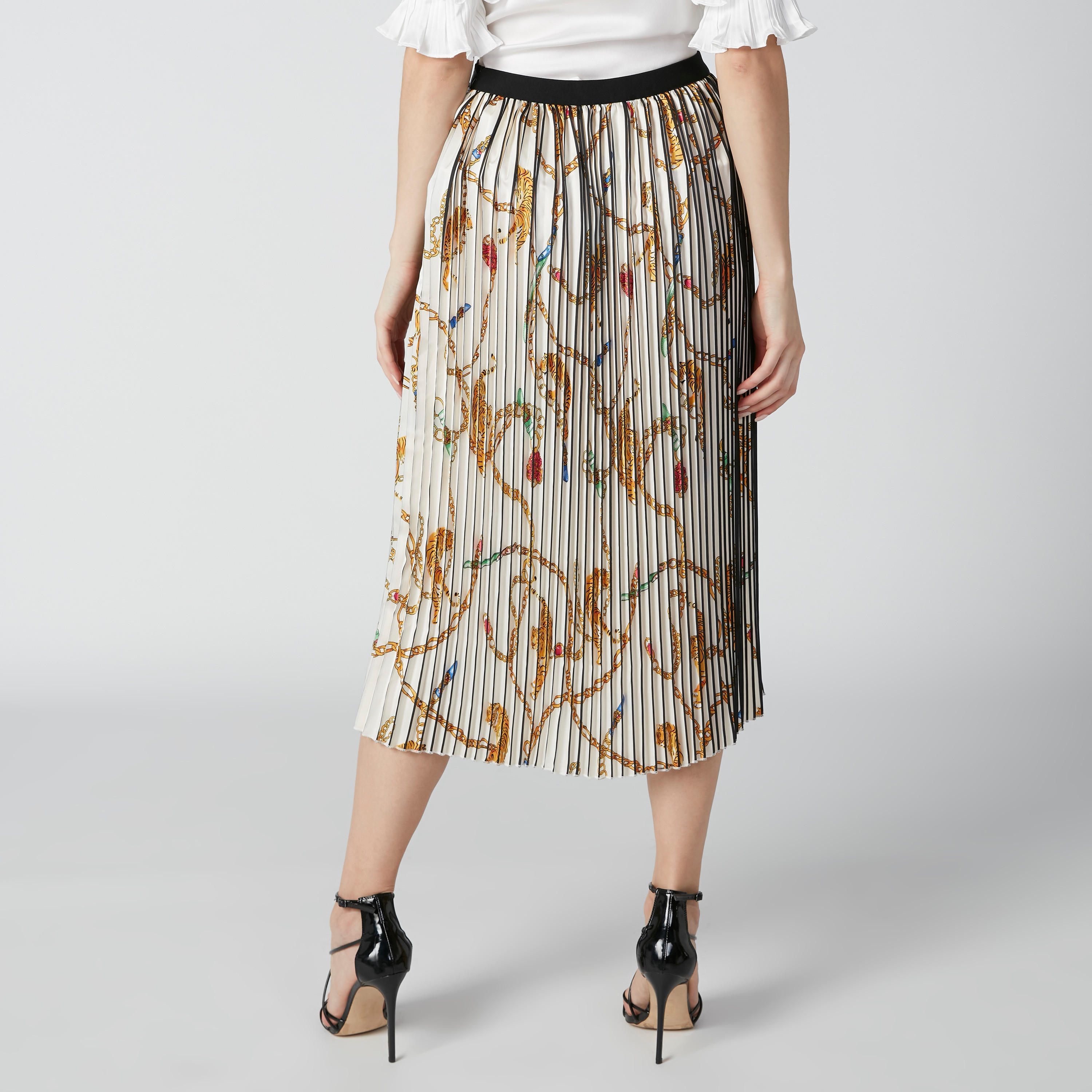 تنورة إيه لاين متوسطة الطول بخصر مطّاطي وثنيات وطبعات من إيل-women-clothing-bottoms-skirts-image-2