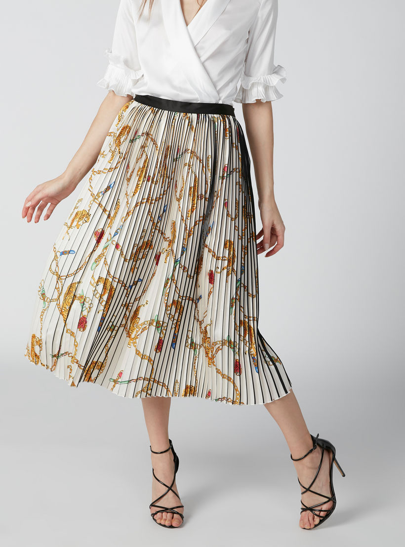 تنورة إيه لاين متوسطة الطول بخصر مطّاطي وثنيات وطبعات من إيل-women-clothing-bottoms-skirts-image-3