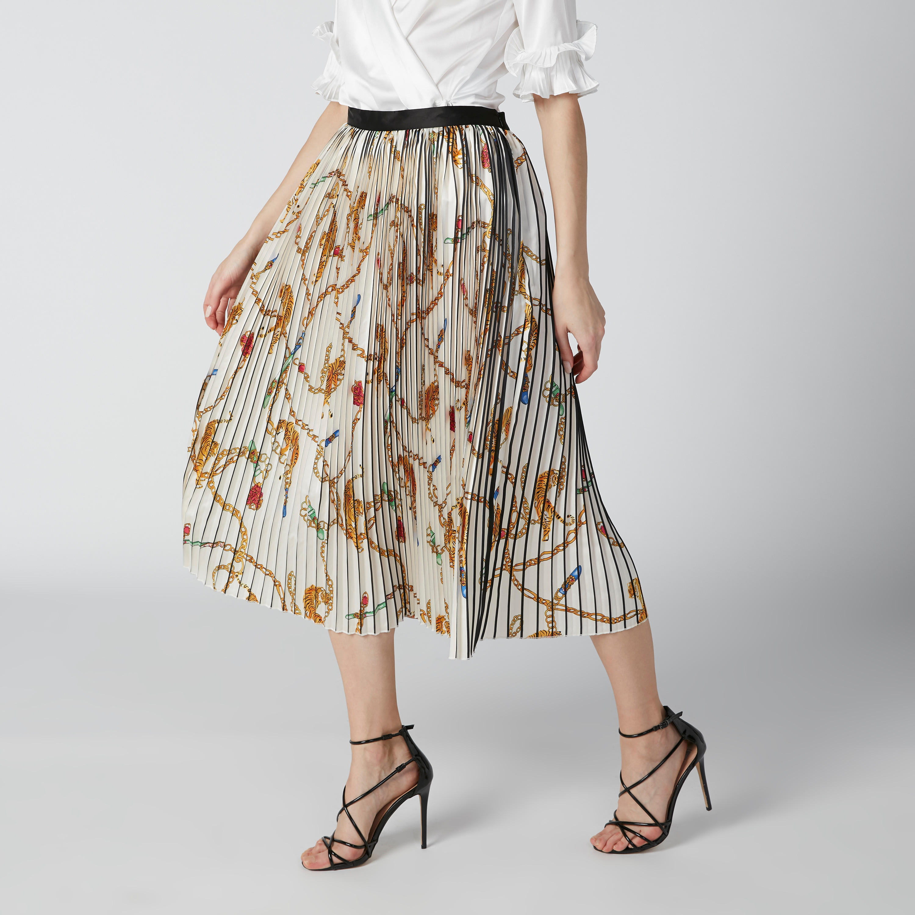 تنورة إيه لاين متوسطة الطول بخصر مطّاطي وثنيات وطبعات من إيل-women-clothing-bottoms-skirts-image-4