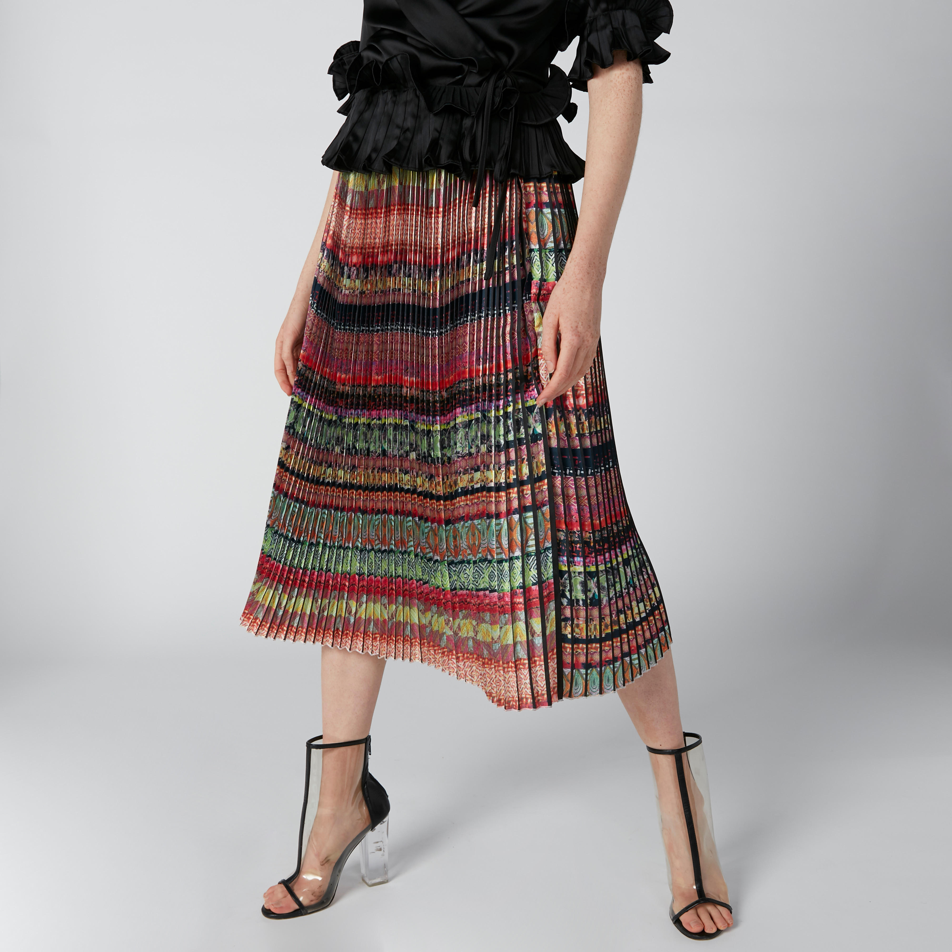 تنورة إيه لاين متوسطة الطول بثنيات وطبعات من إيل-women-clothing-bottoms-skirts-image-1