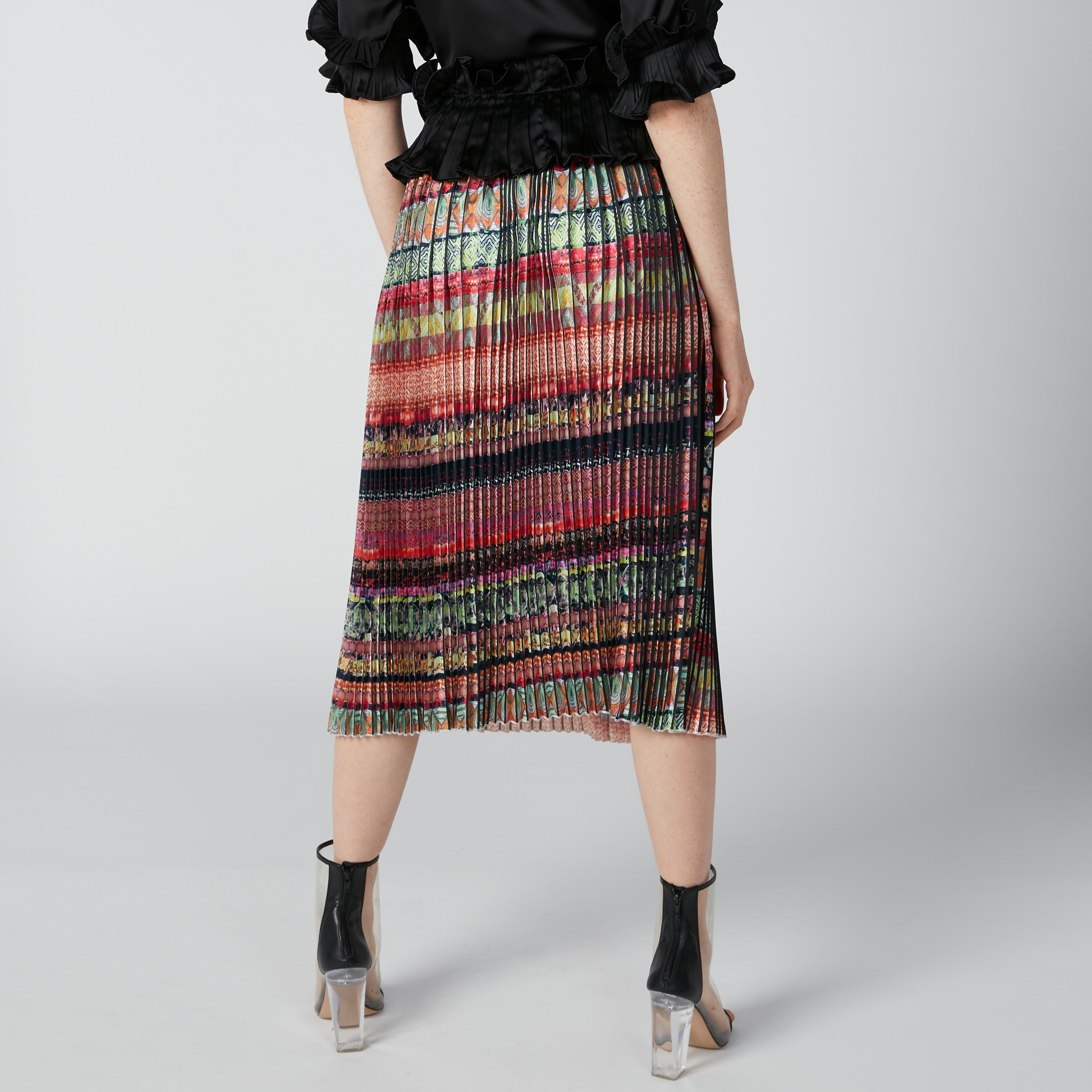تنورة إيه لاين متوسطة الطول بثنيات وطبعات من إيل-women-clothing-bottoms-skirts-image-2
