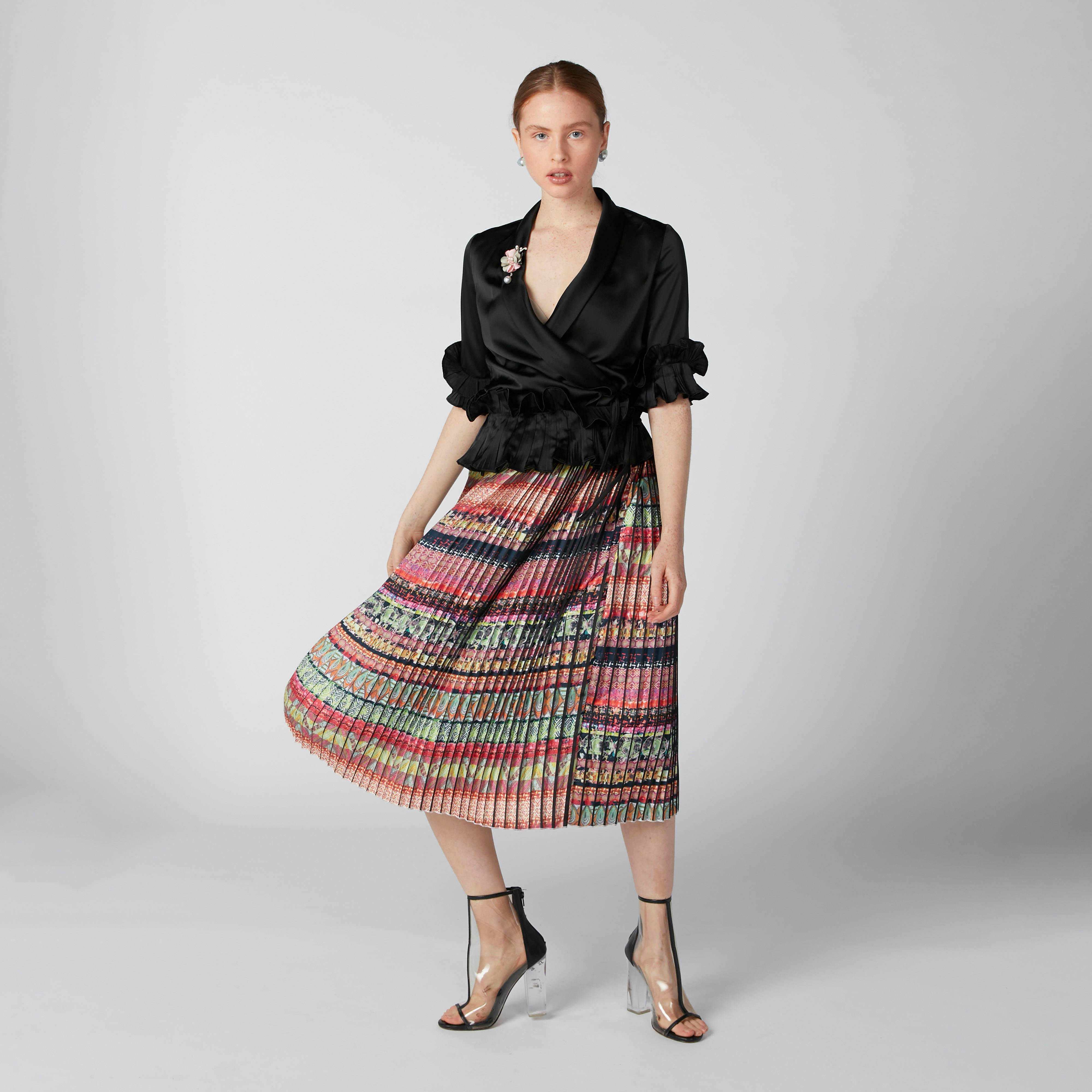 تنورة إيه لاين متوسطة الطول بثنيات وطبعات من إيل-women-clothing-bottoms-skirts-image-3