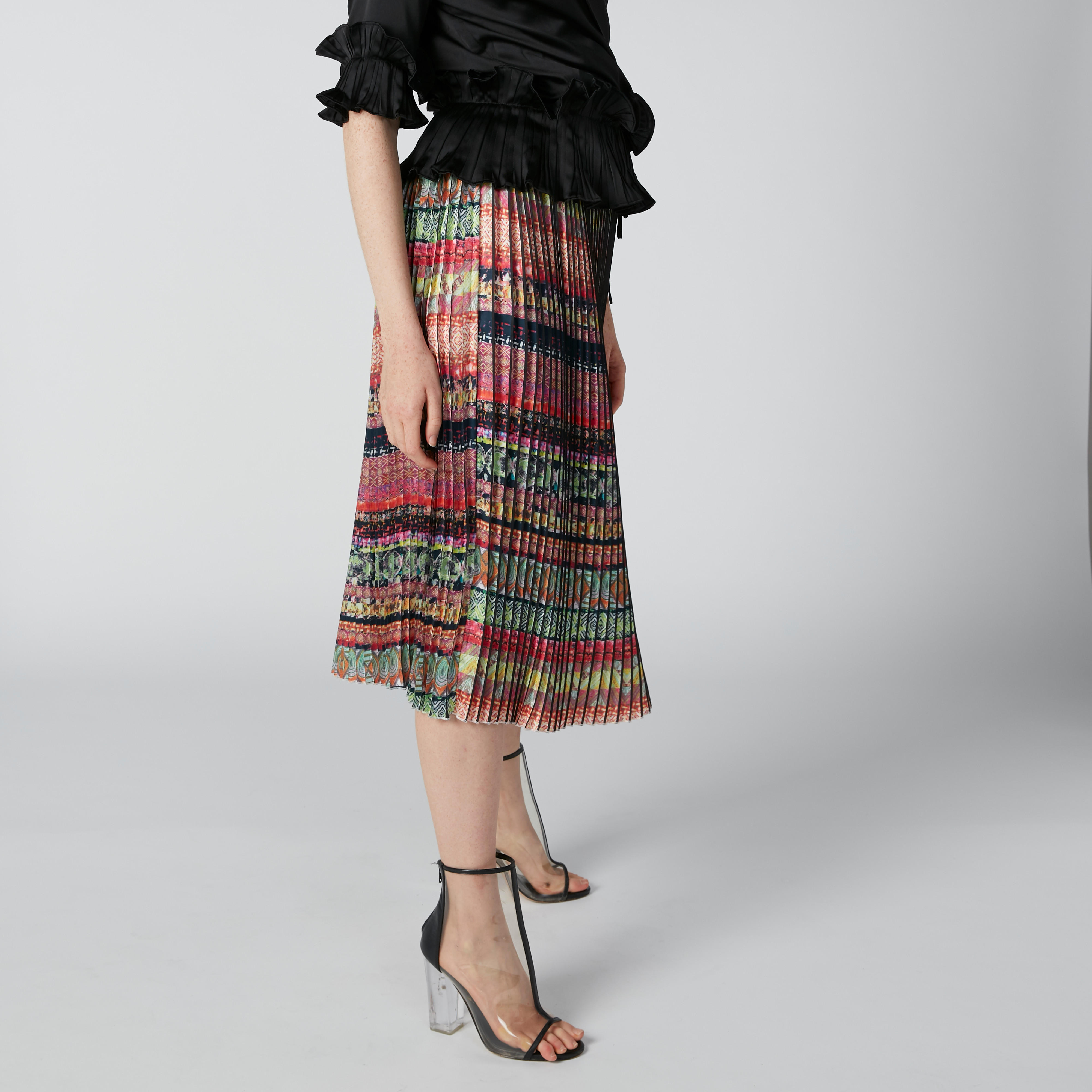 تنورة إيه لاين متوسطة الطول بثنيات وطبعات من إيل-women-clothing-bottoms-skirts-image-4