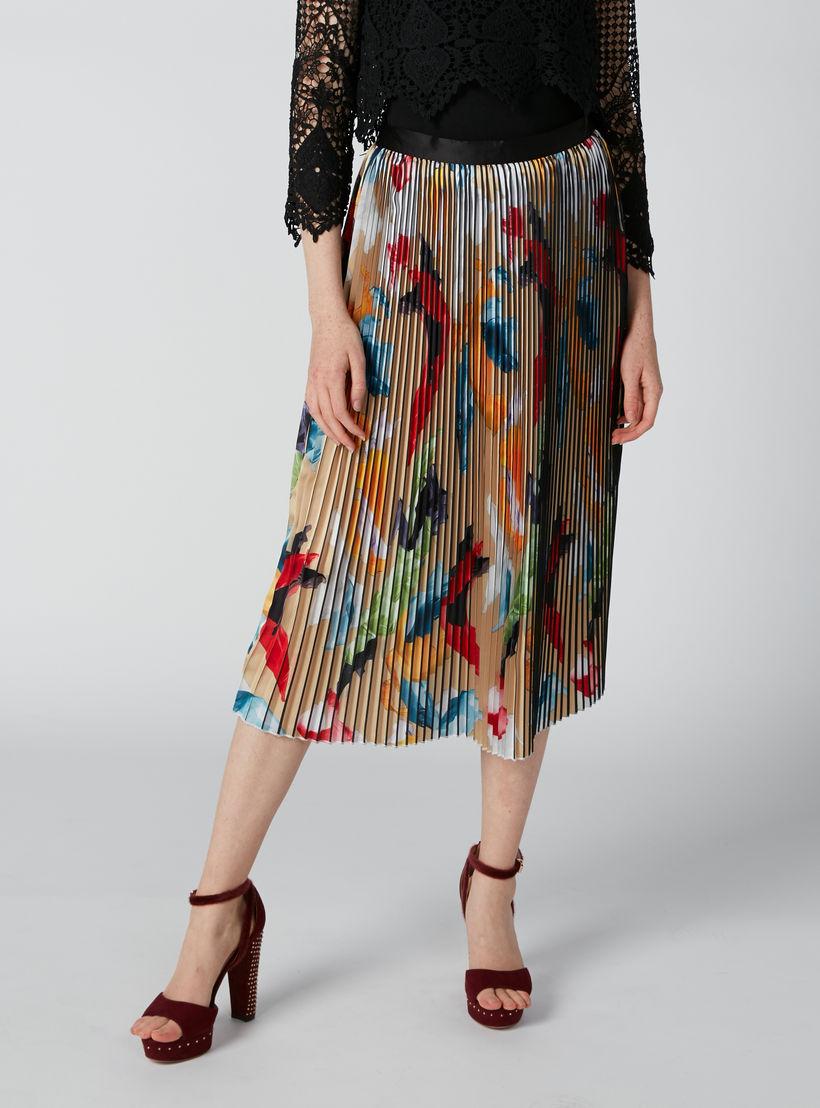 تنورة إيه لاين متوسطة الطول بثنيات وطبعات من إيل-women-clothing-bottoms-skirts-image-1