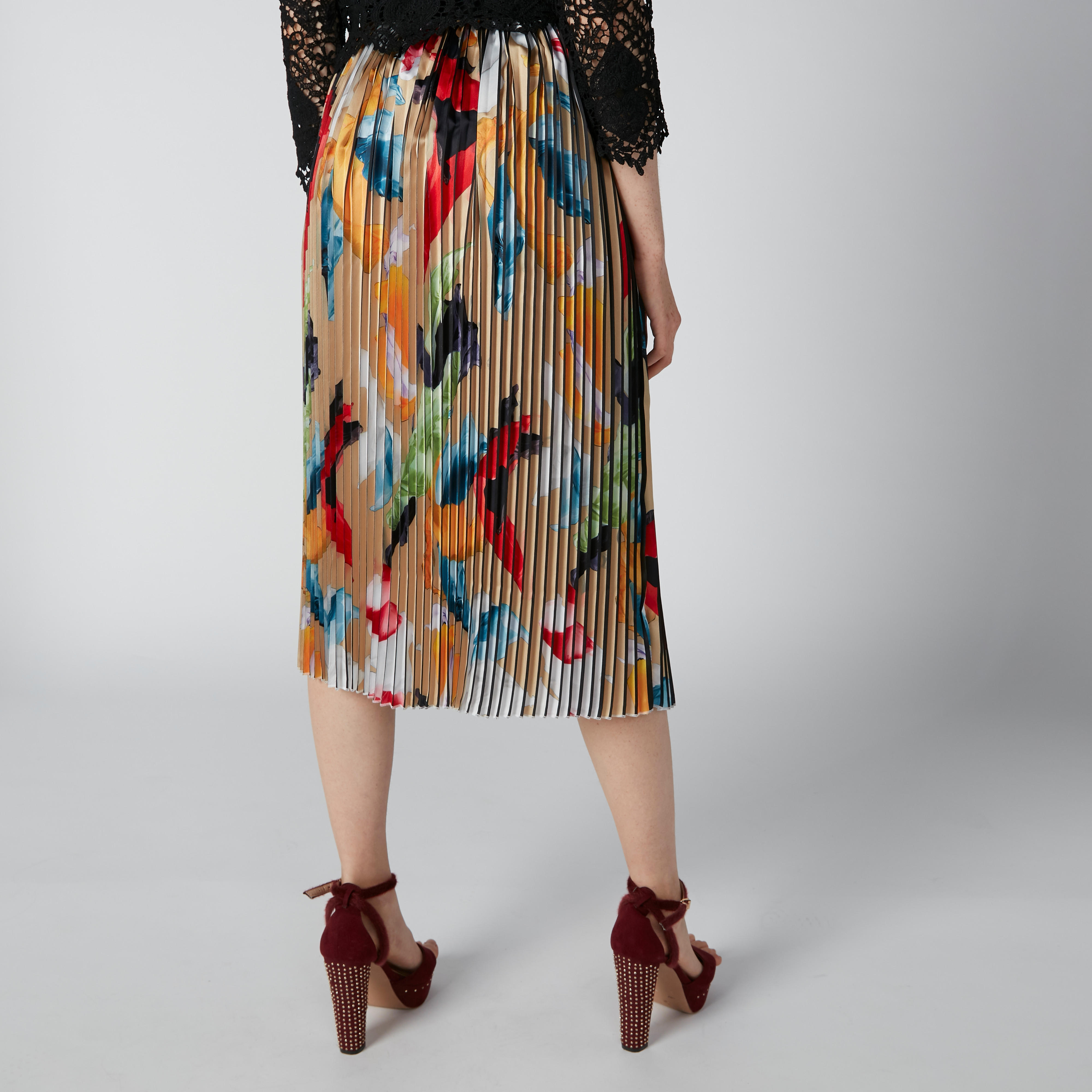 تنورة إيه لاين متوسطة الطول بثنيات وطبعات من إيل-women-clothing-bottoms-skirts-image-2