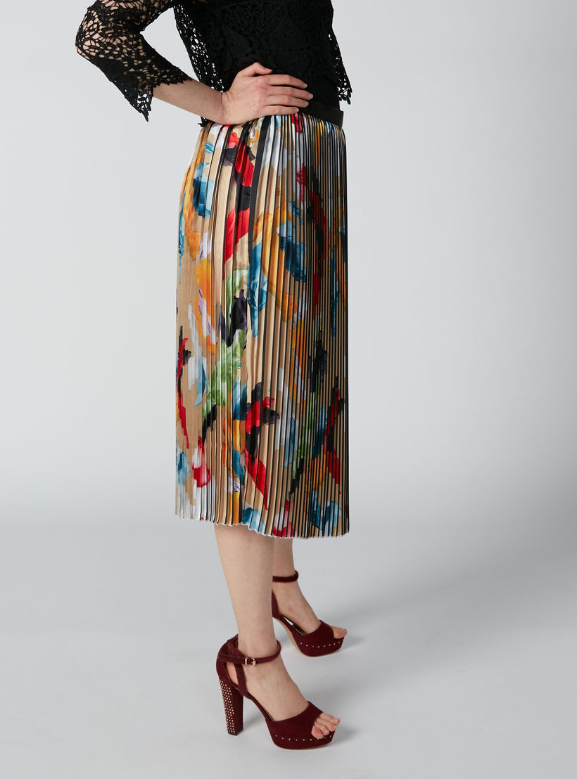 تنورة إيه لاين متوسطة الطول بثنيات وطبعات من إيل-women-clothing-bottoms-skirts-image-4