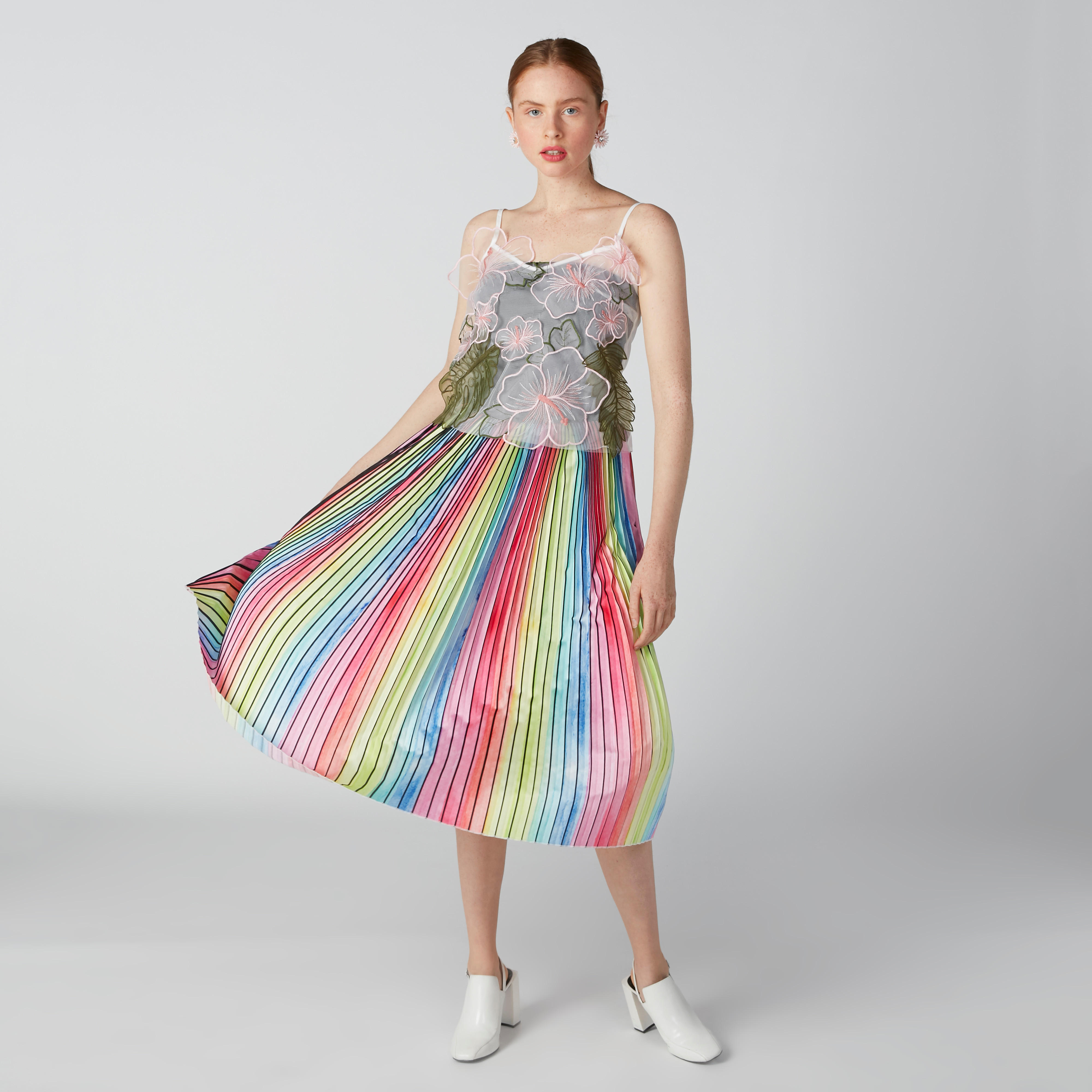 تنورة إيه لاين متوسطة الطول بخصر مطّاطي وثنيات من إيل-women-clothing-bottoms-skirts-image-1