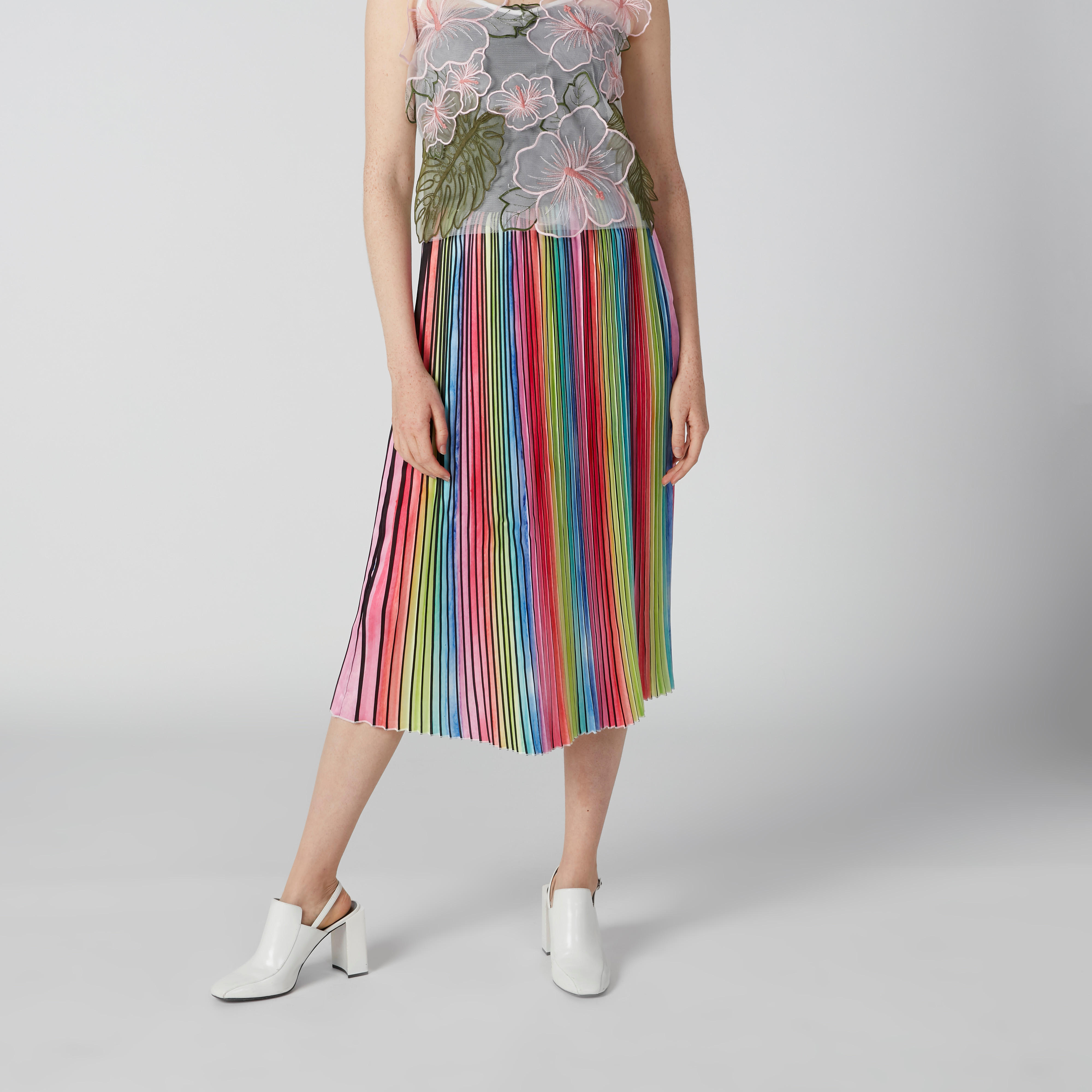 تنورة إيه لاين متوسطة الطول بخصر مطّاطي وثنيات من إيل-women-clothing-bottoms-skirts-image-3