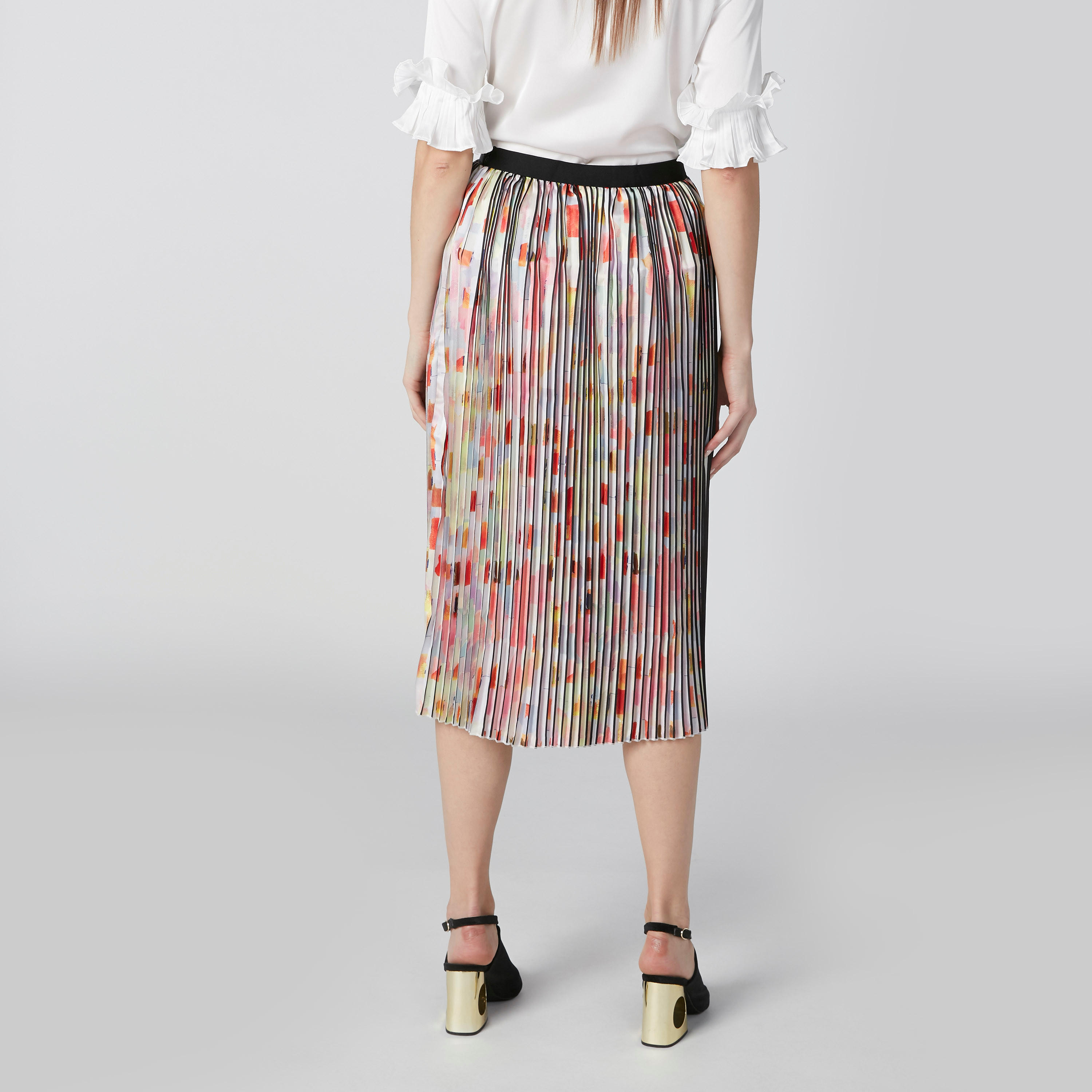 تنورة إيه لاين متوسطة الطول بثنيات وطبعات من إيل-women-clothing-bottoms-skirts-image-2