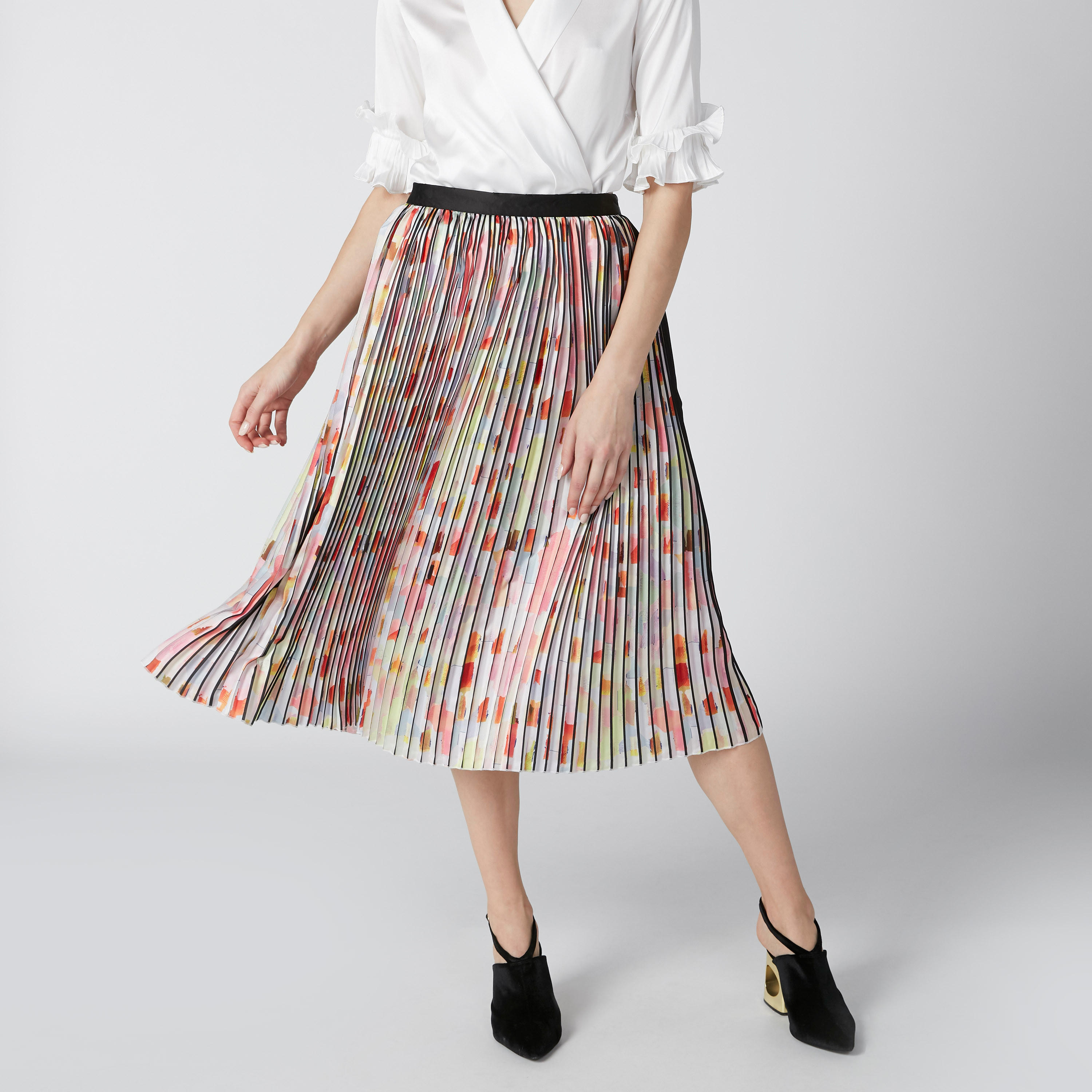 تنورة إيه لاين متوسطة الطول بثنيات وطبعات من إيل-women-clothing-bottoms-skirts-image-3