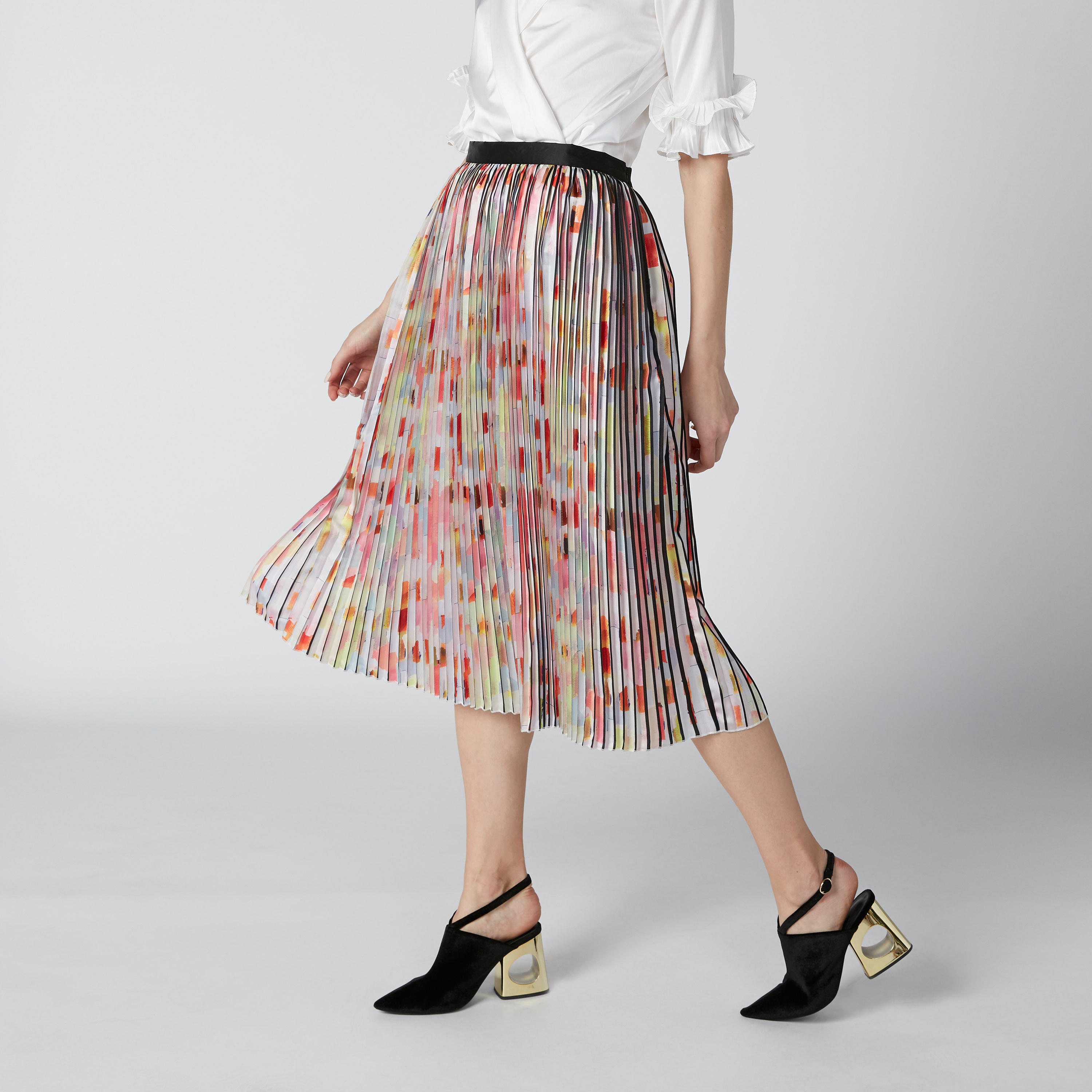 تنورة إيه لاين متوسطة الطول بثنيات وطبعات من إيل-women-clothing-bottoms-skirts-image-4
