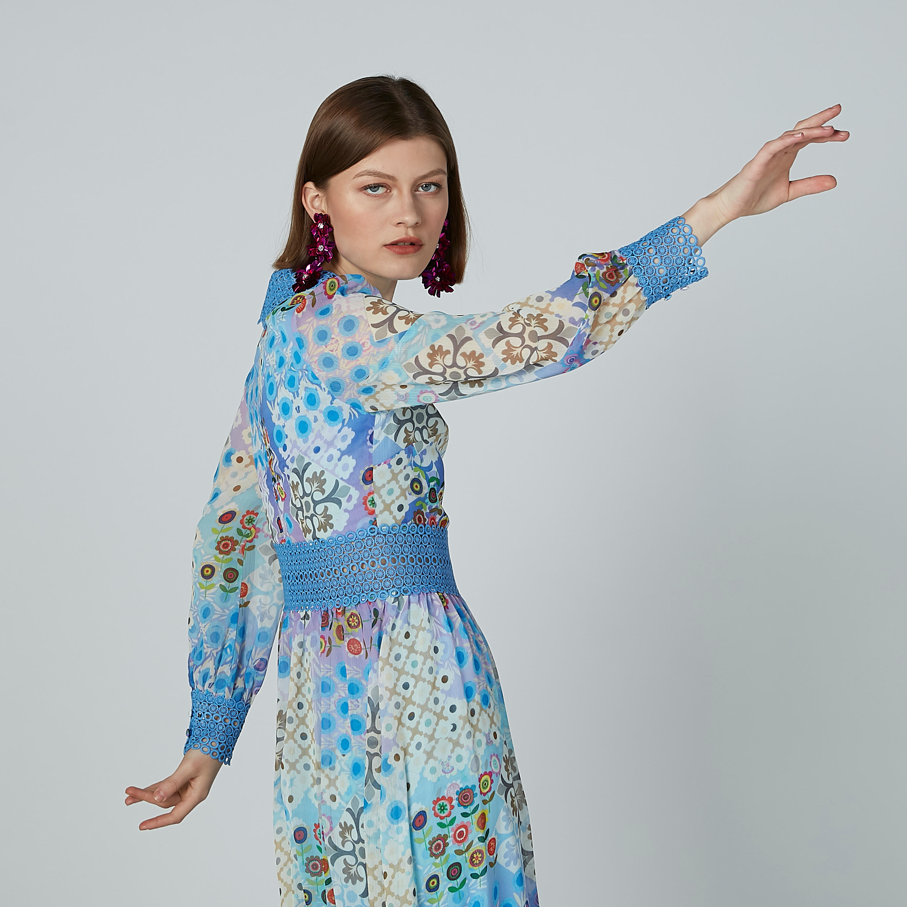 ELLE Printed Midi Dress with Lace Detail-women-clothing-dresses-image-2