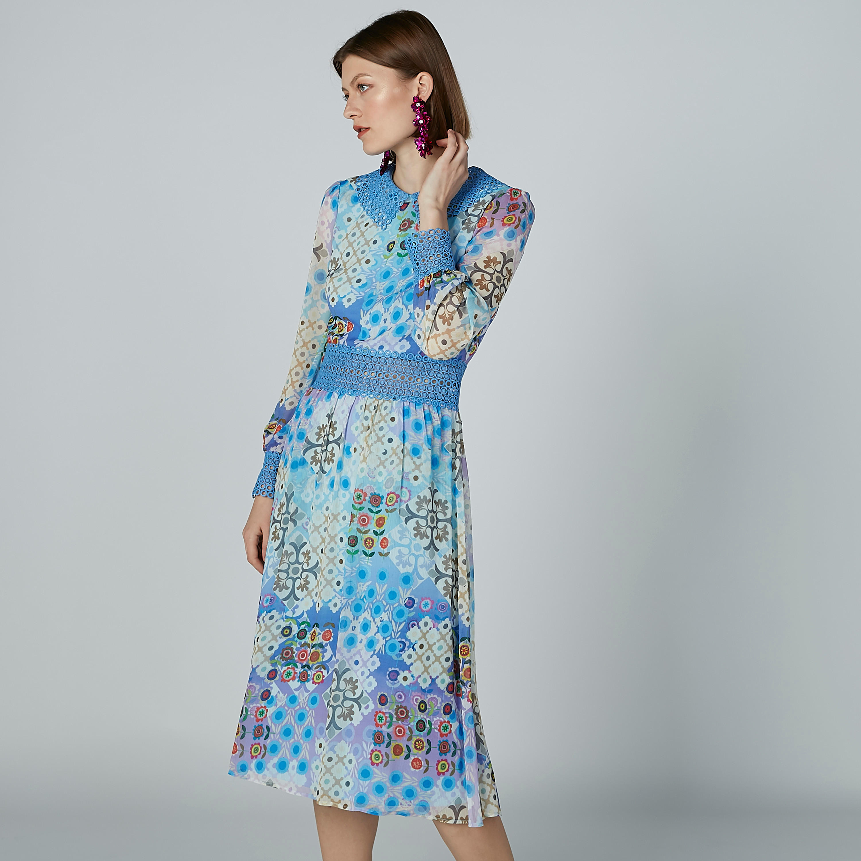 ELLE Printed Midi Dress with Lace Detail-women-clothing-dresses-image-3