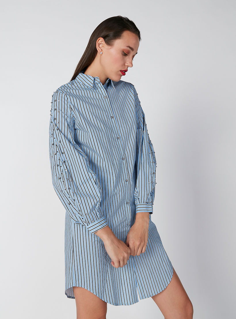 فستان مخطط بطول متوسط وبأكمام طويلة من إيل-women-clothing-dresses-image-1