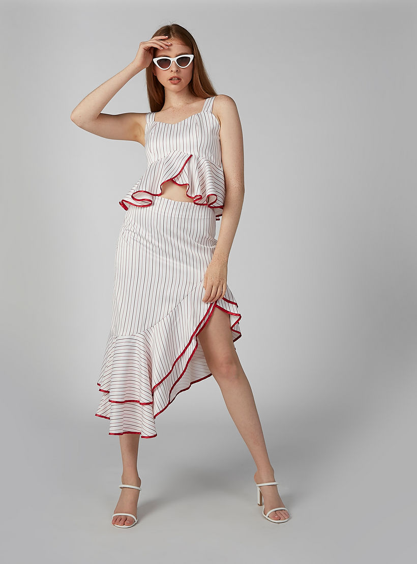 تنورة مقلّمة بحوّاف غير مستوية وتفاصيل كشكش من آيل-women-clothing-bottoms-skirts-image-1