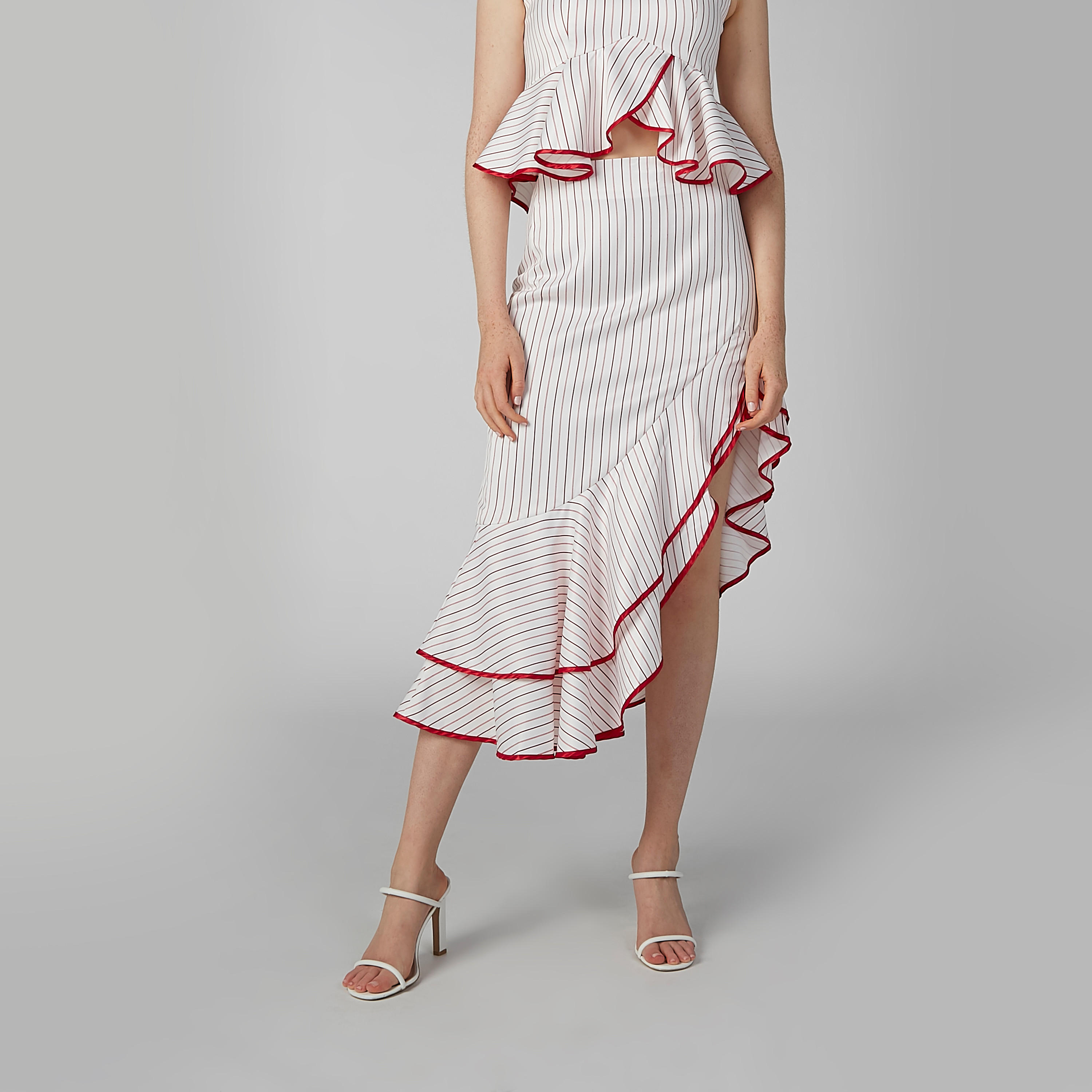 تنورة مقلّمة بحوّاف غير مستوية وتفاصيل كشكش من آيل-women-clothing-bottoms-skirts-image-3